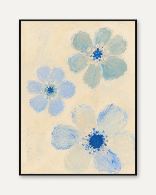 Blue Flower Wall Art – Soft Floral Print - framed