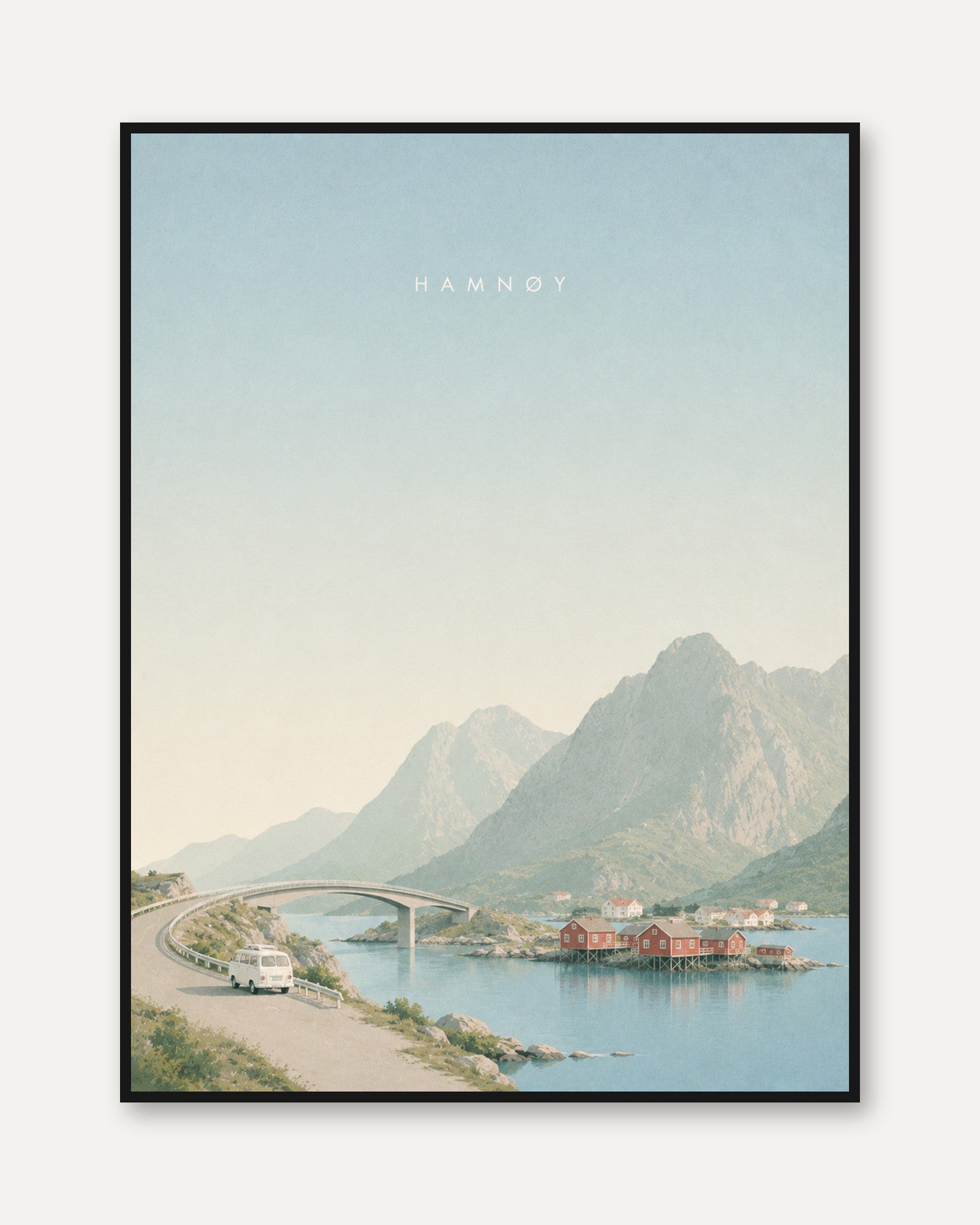 Hamnøy Norway Coastal Print: Minimalist Scandinavian Landscape - framed