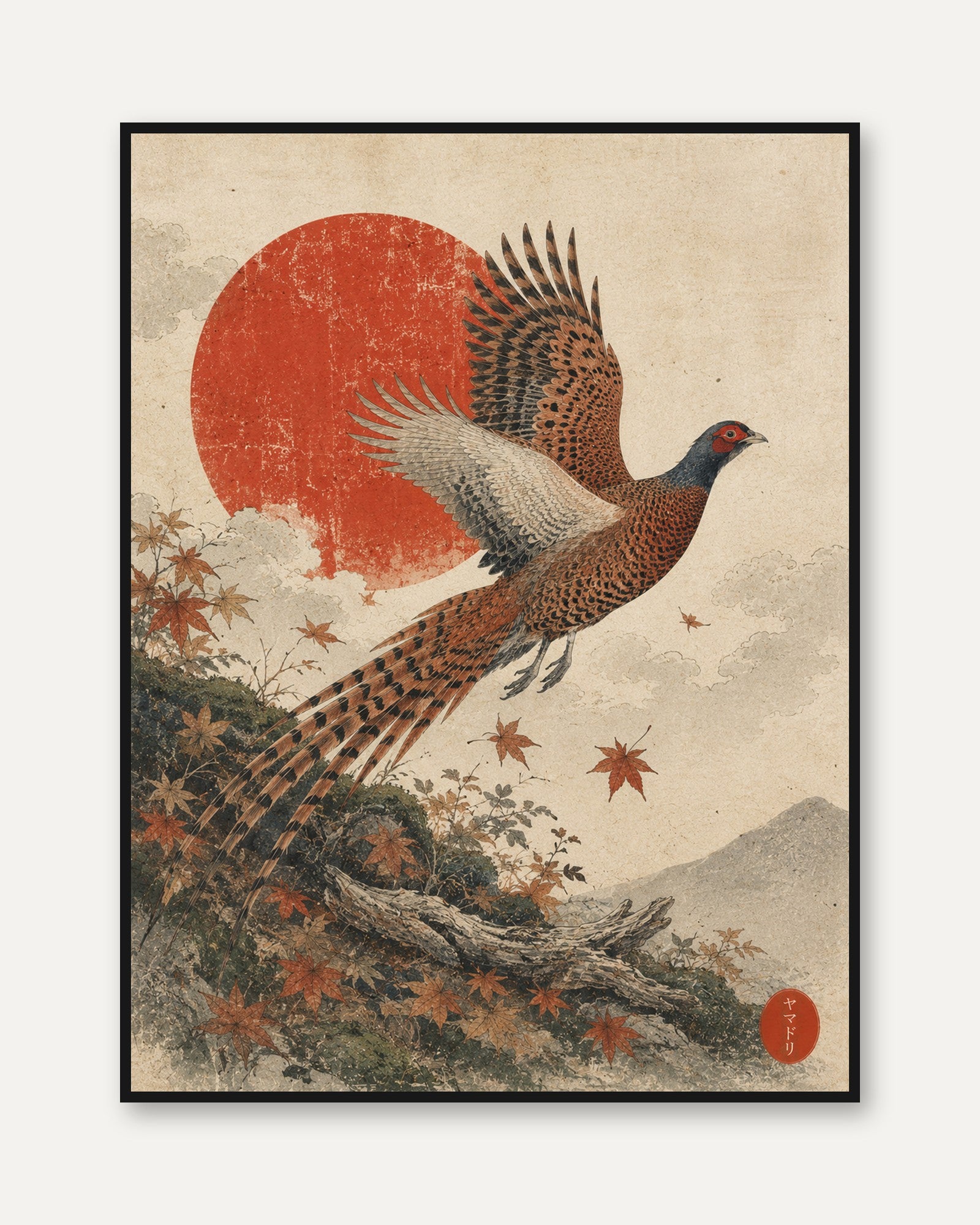 Japanese Pheasant Print – Vintage Bird Art - framed