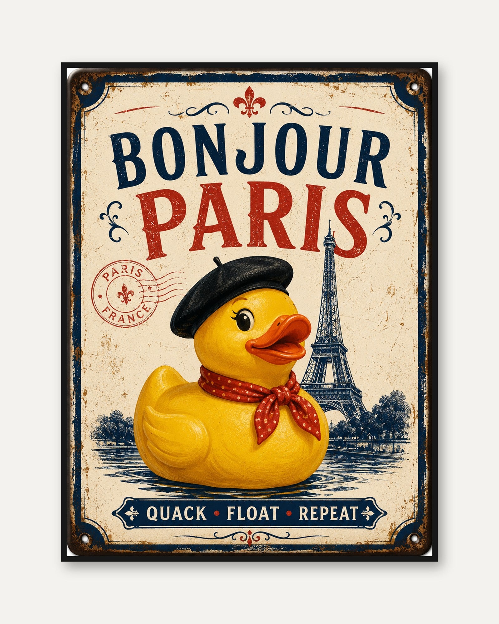 Paris Travel Poster – Vintage Bathroom Wall Art - framed