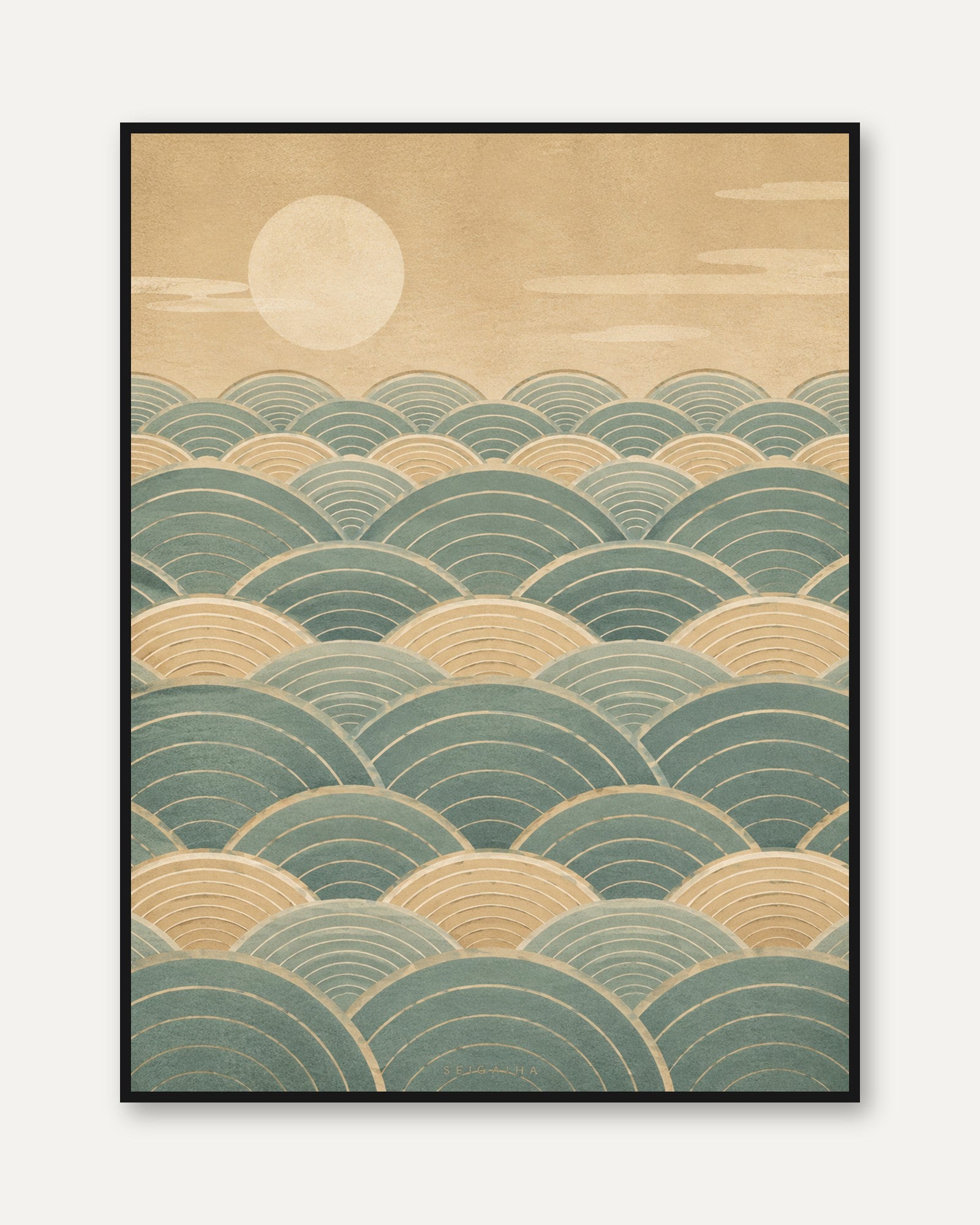 Seigaiha Wave Art Print: Minimalist Coastal Design - framed