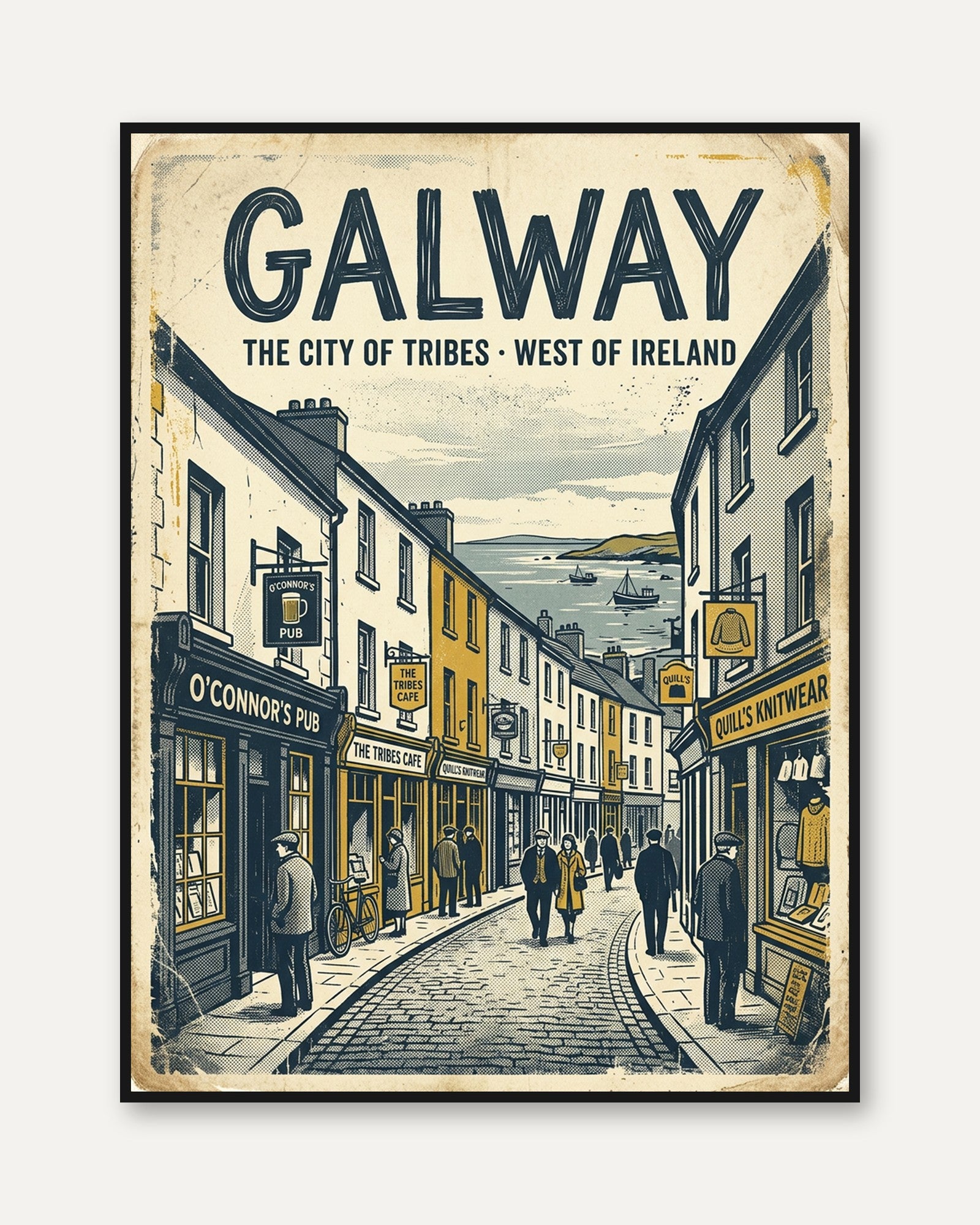 Galway Ireland Street Scene Print: Vintage Travel Poster Art - framed