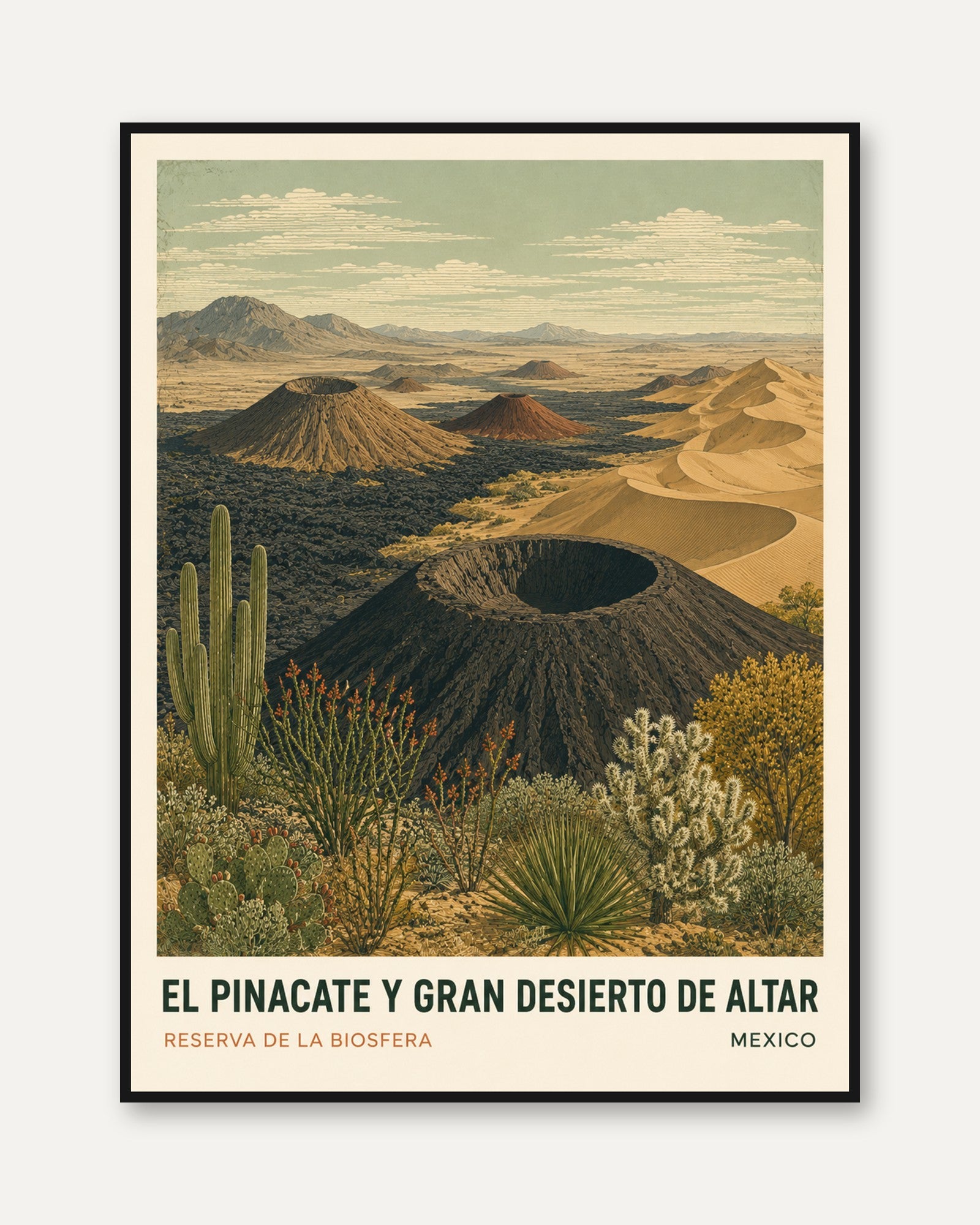 Mexico Travel Poster – El Pinacate Volcano Print - framed