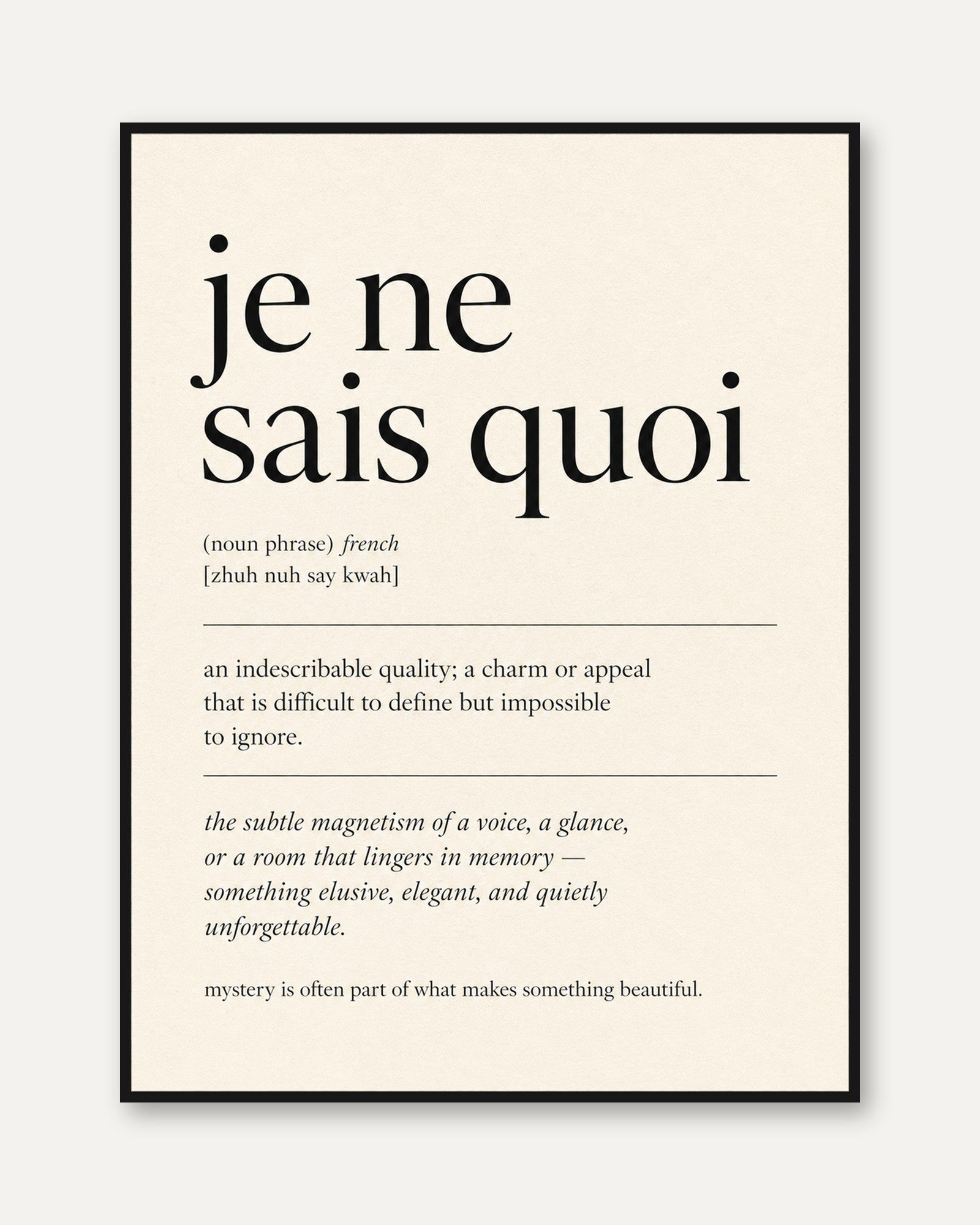 French Quote Print: Je Ne Sais Quoi Definition (Minimalist Wall Art) - framed