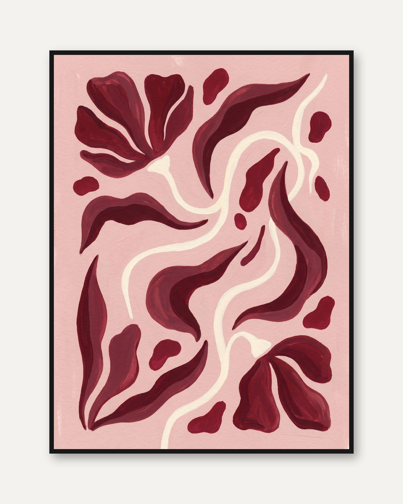 Mid Century Modern Wall Art: Pink Burgundy Organic Shapes - framed