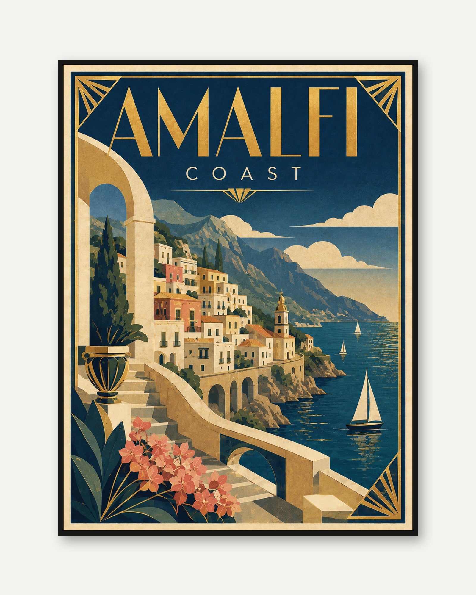 Vintage Travel Poster – Amalfi Coast Italy Print - framed