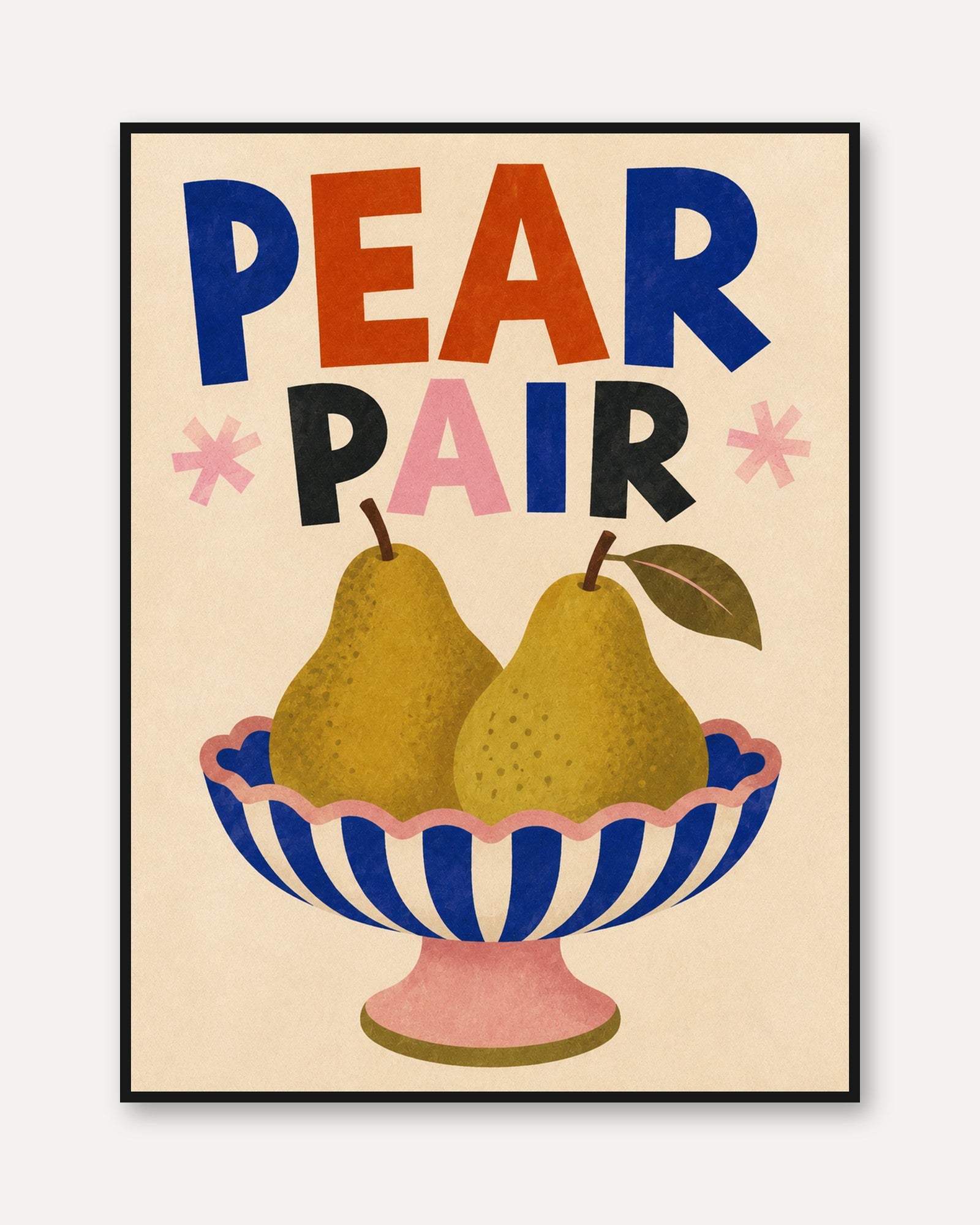 Pear Pair Art Print: Mid-Century Modern Kitchen Wall Art - framed