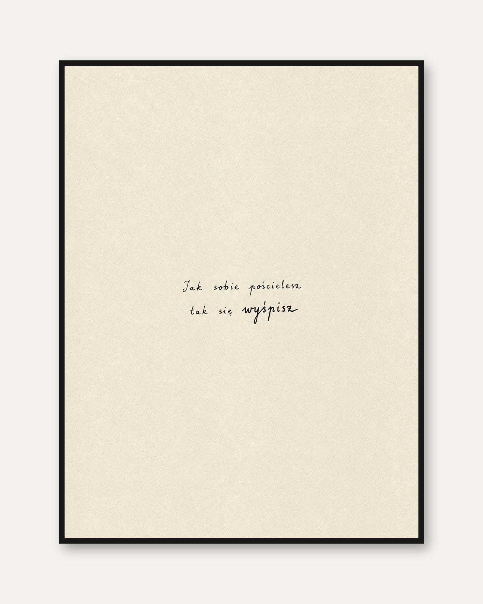 Polish Calligraphy Art Print: Minimalist Beige Typography - framed