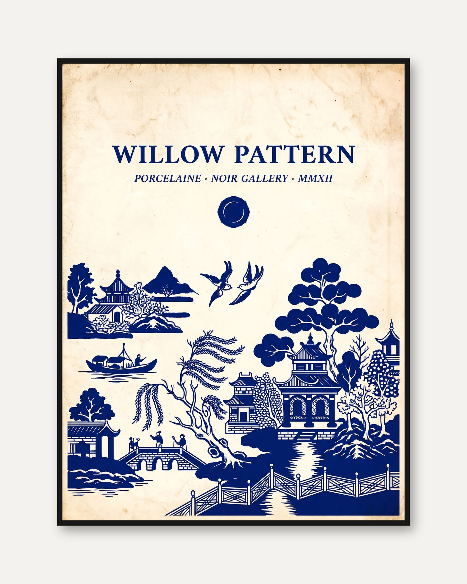Willow Pattern Wall Art: Traditional Blue and White - framed