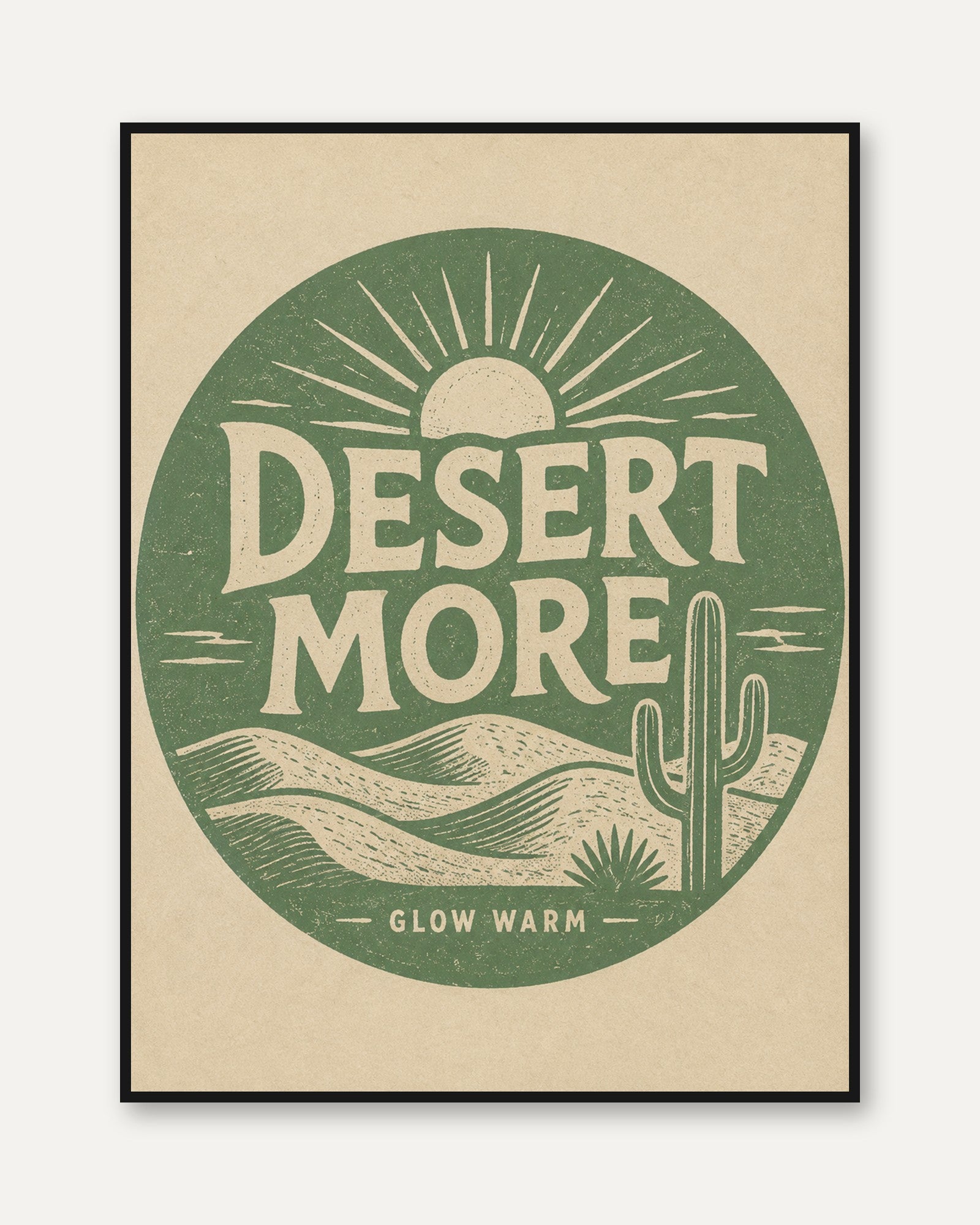 Desert More Vintage Typography Print: Retro Green Southwest Art - framed