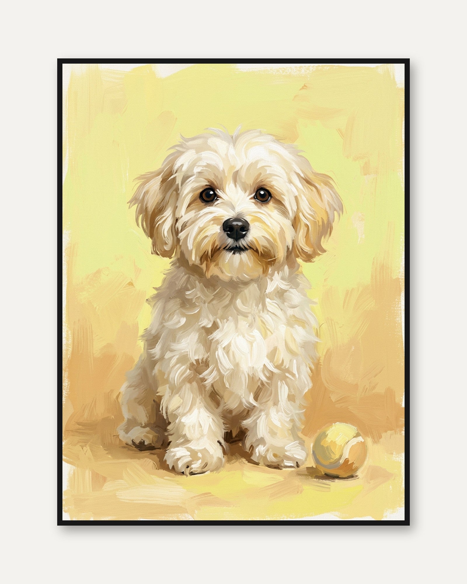 Cavapoo Dog Portrait Print — Soft Pastel Yellow Background - framed