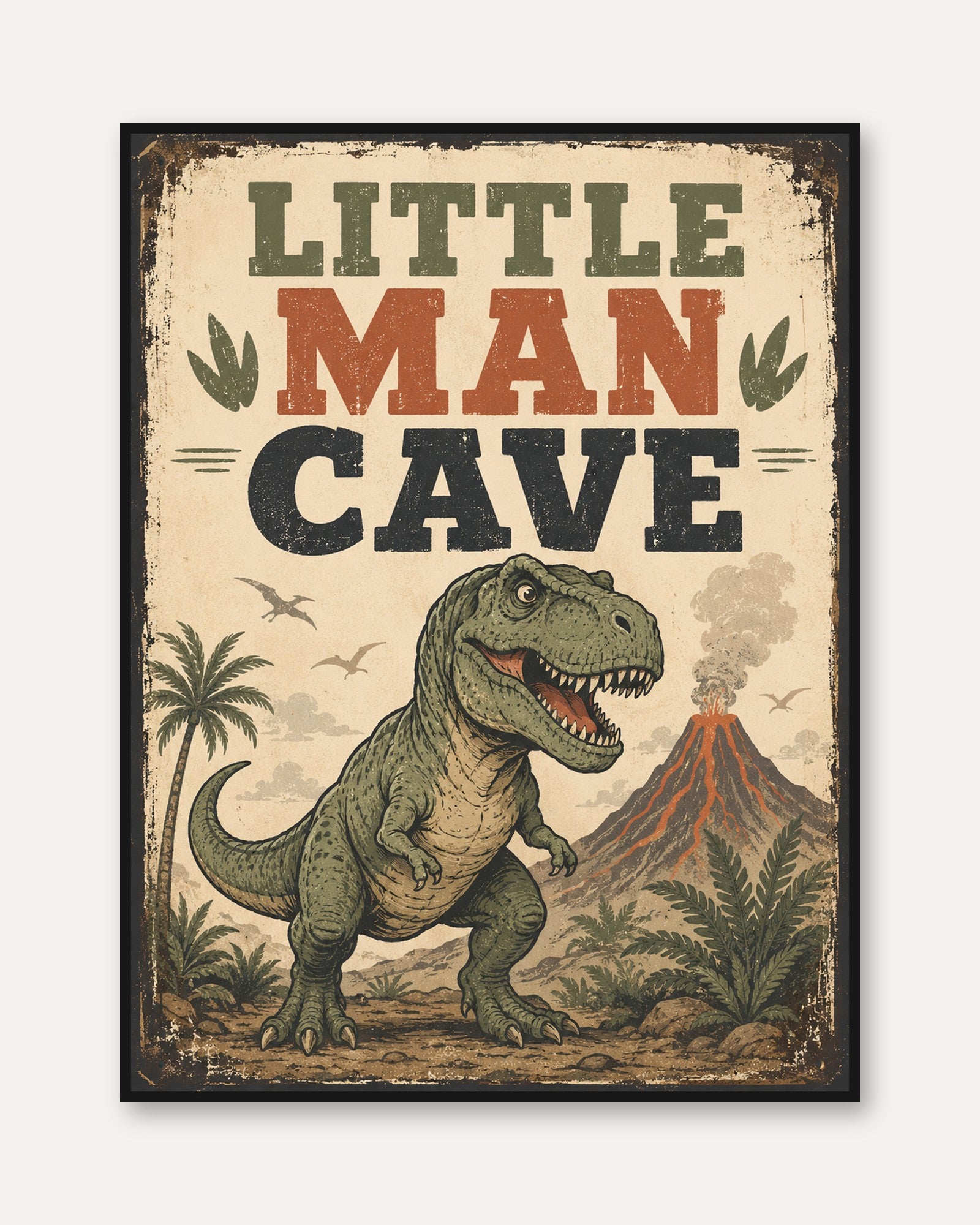 Dinosaur Nursery Wall Art – Little Man Cave Print - framed