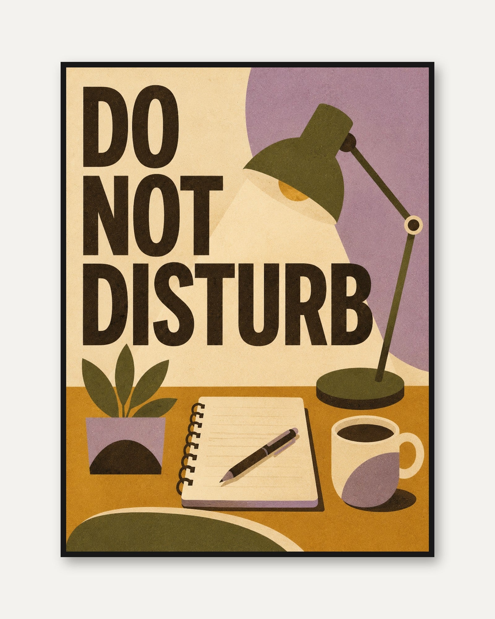 Do Not Disturb Workspace Print: Retro Desk Lamp Art Poster - framed