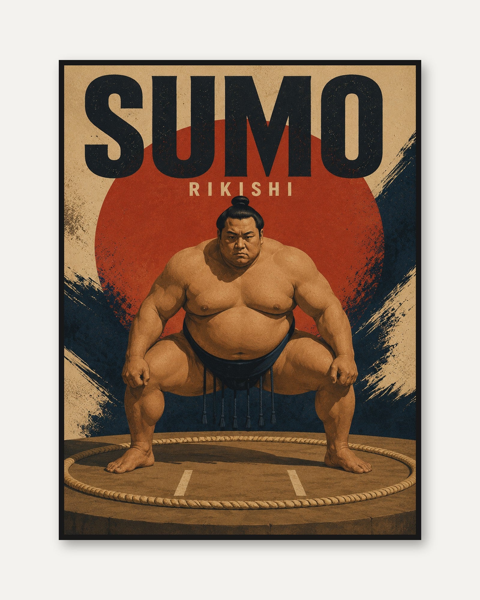 Vintage Sports Poster – Retro Sumo Wrestler Print - framed