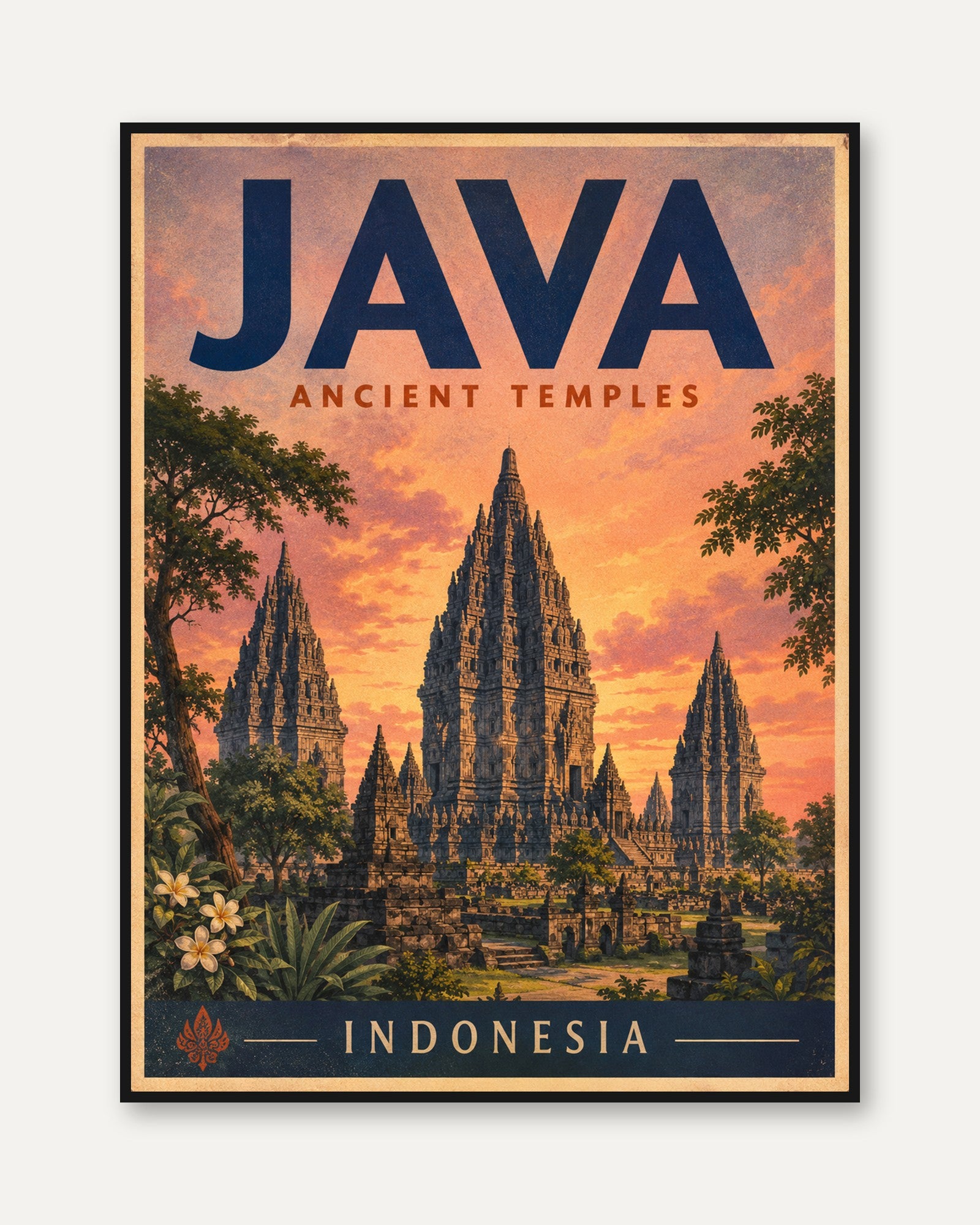 Vintage Travel Poster – Java Indonesia Print - framed