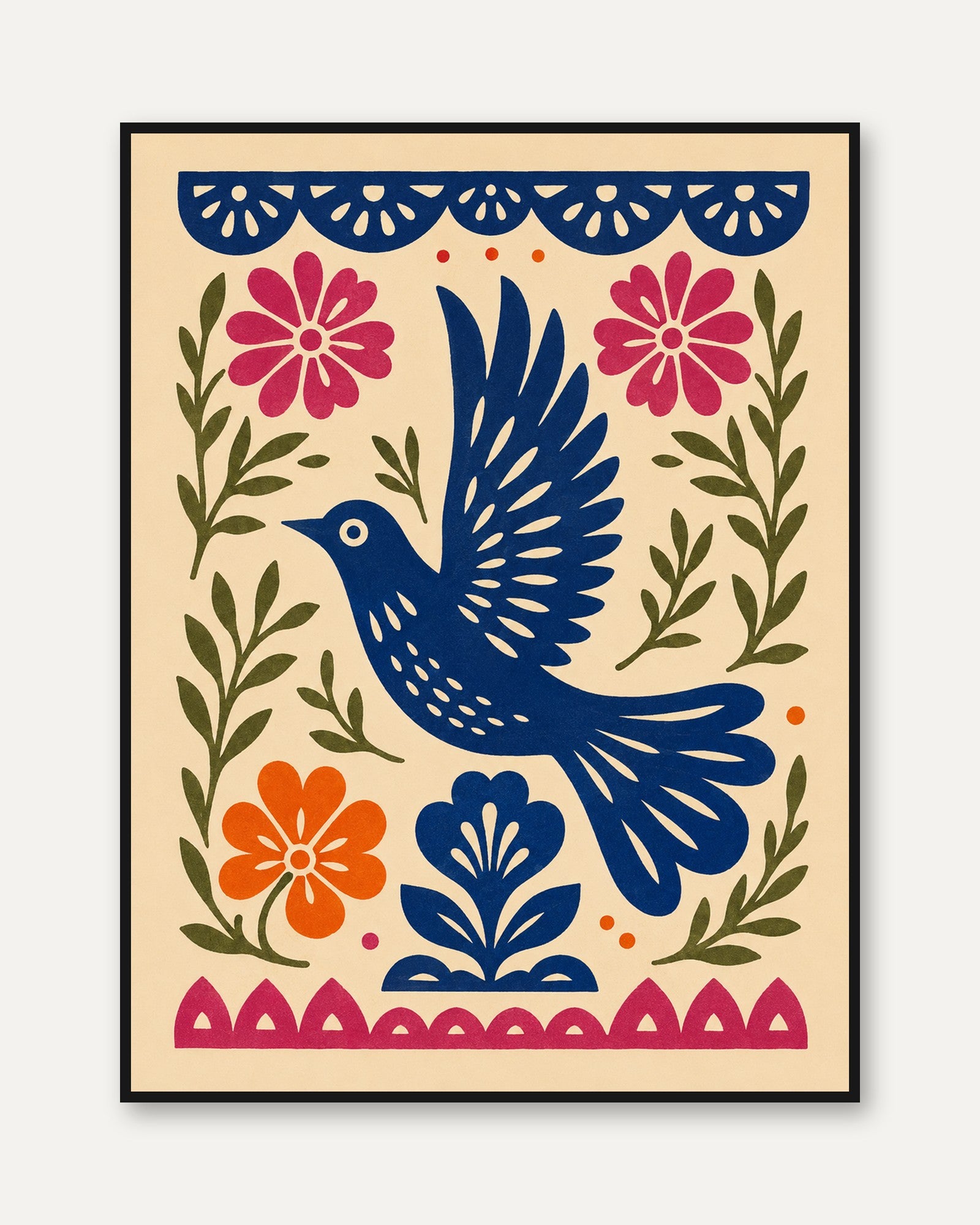 Folk Art Bird Print - framed
