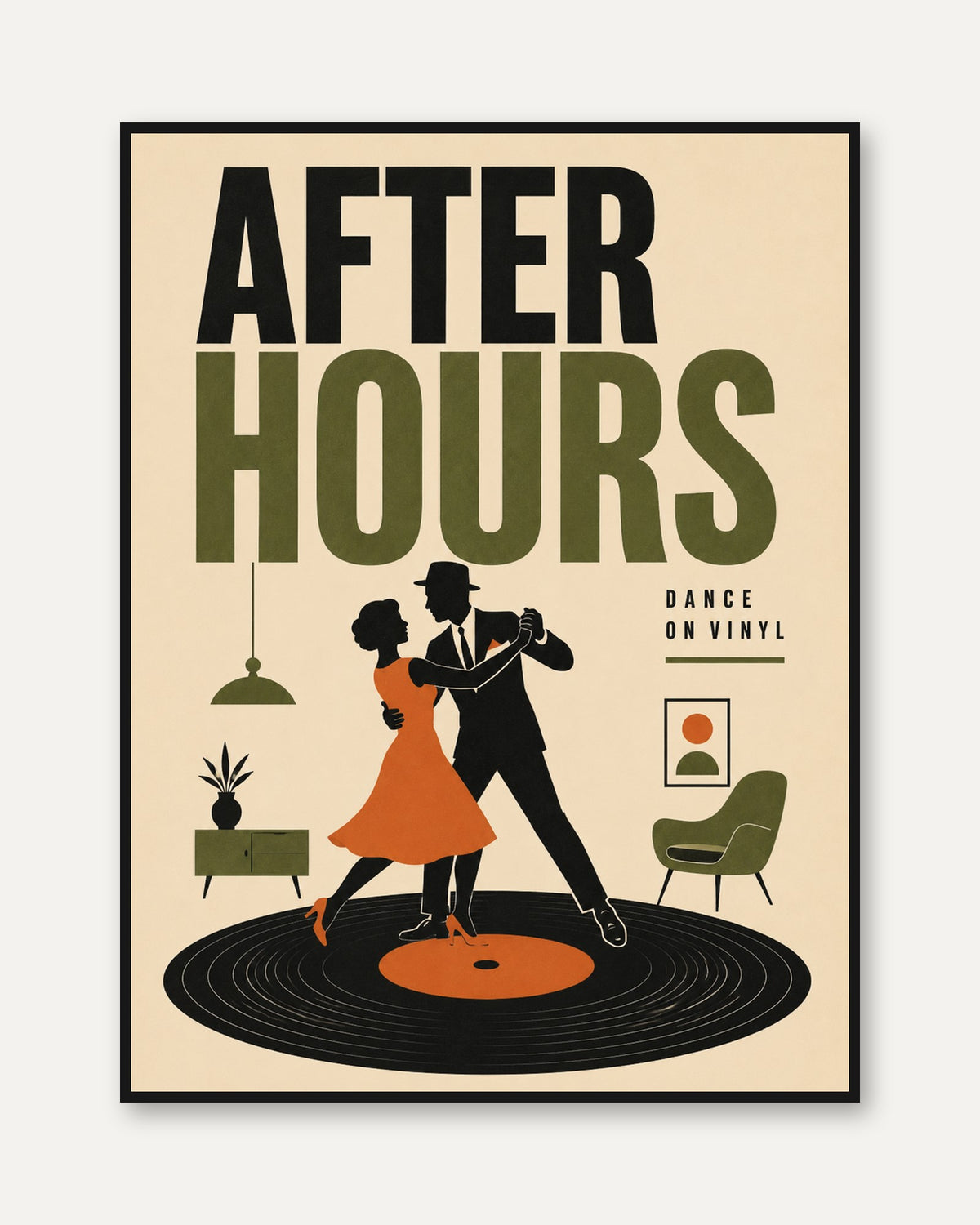 After Hours Dancing Couple Poster: Mid-Century Modern Retro Art - framed