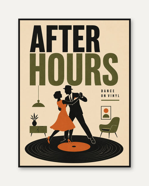 After Hours Dancing Couple Poster: Mid-Century Modern Retro Art - framed