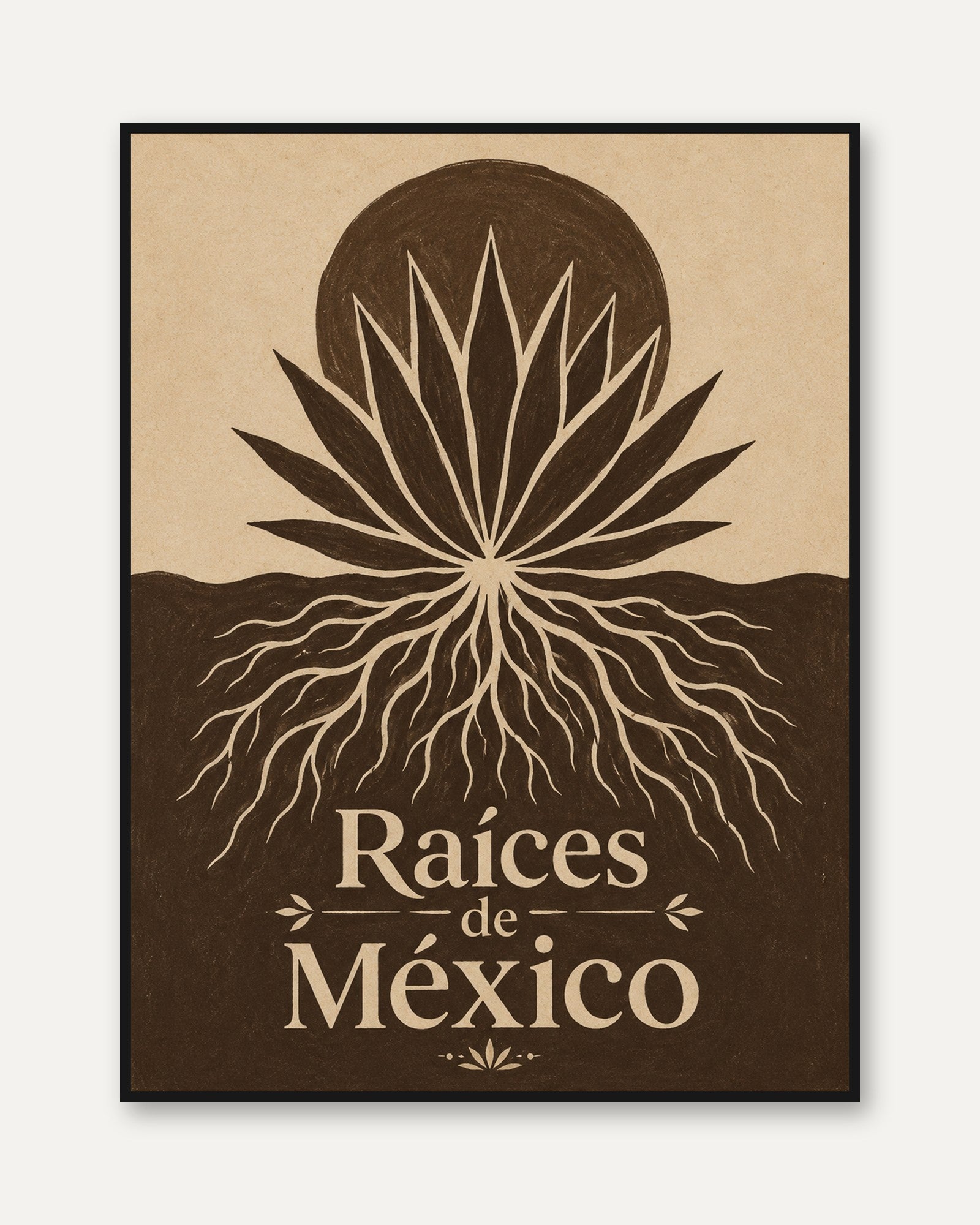 Roots of Mexico Art Print: Vintage Botanical Symbolism Poster - framed