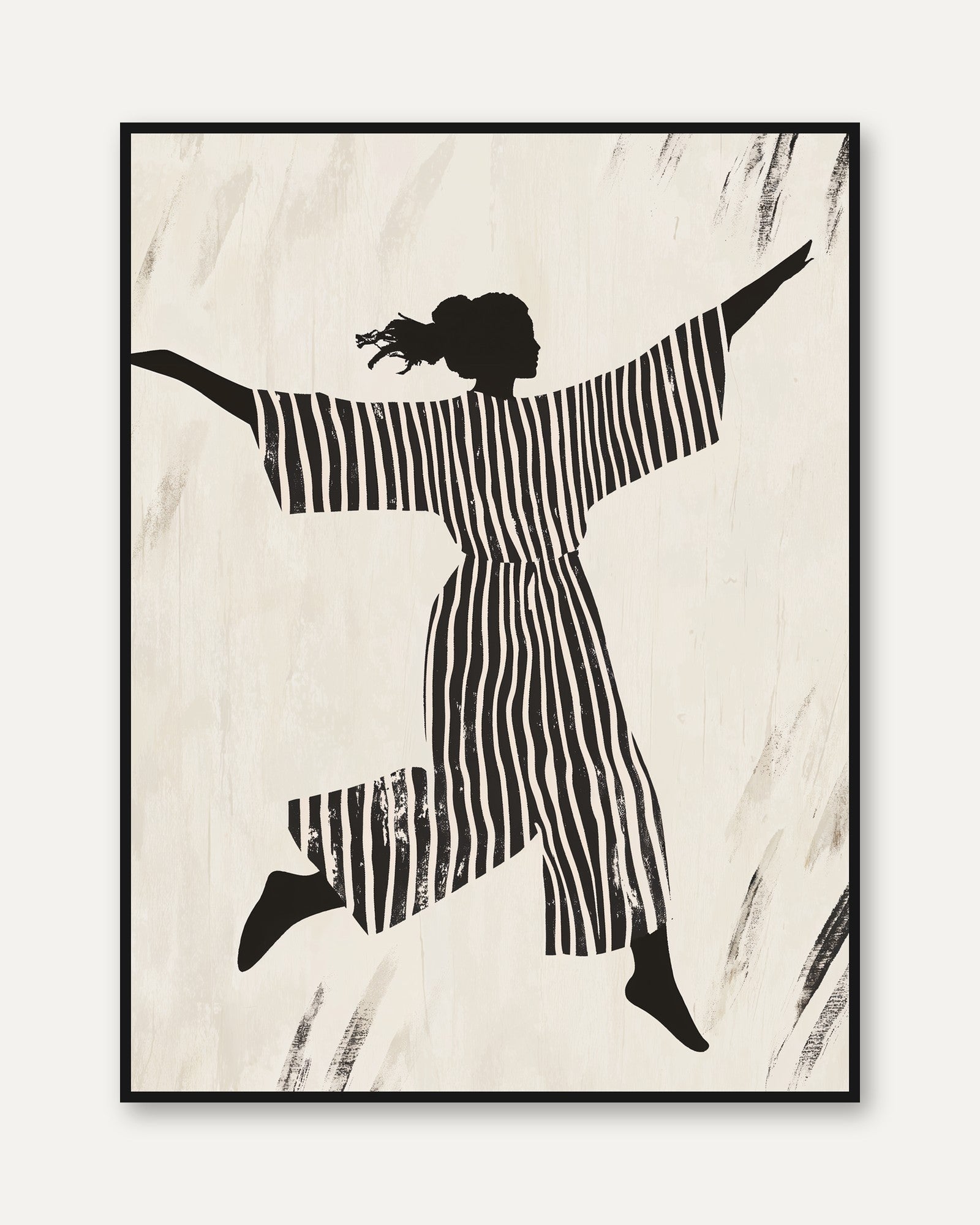 Silhouette Dance Poster: Black and White Striped Art (Various Sizes) - framed