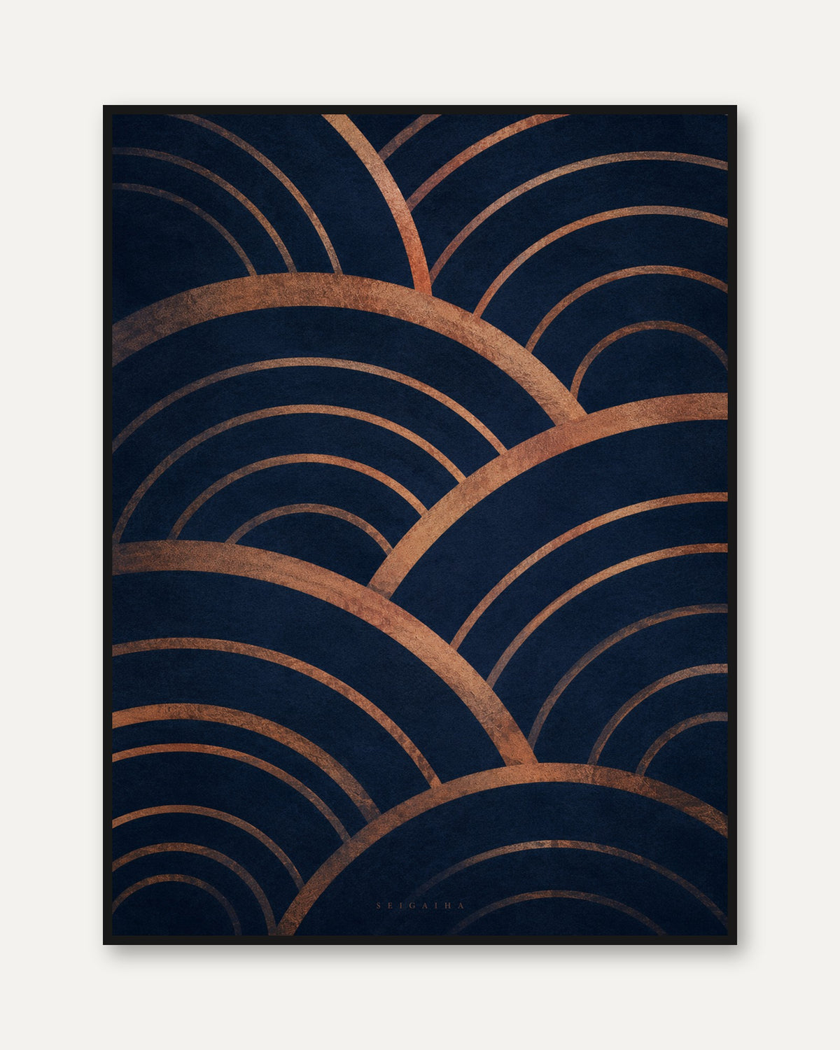 Geometric Wave Print: Navy and Copper Art Deco (Unframed) - framed