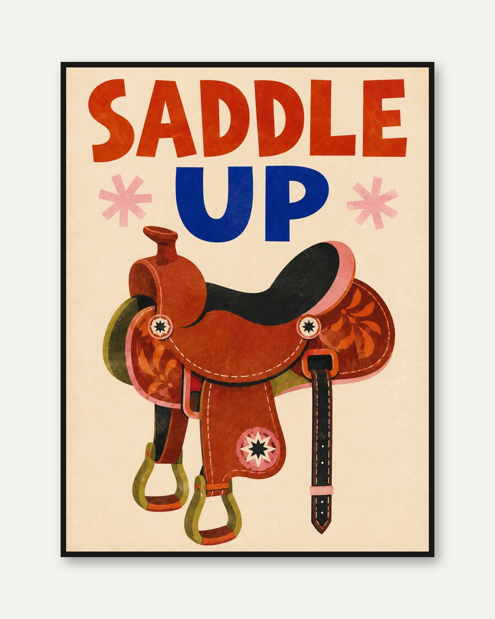 Western Typography Print – Saddle Up Wall Art - framed