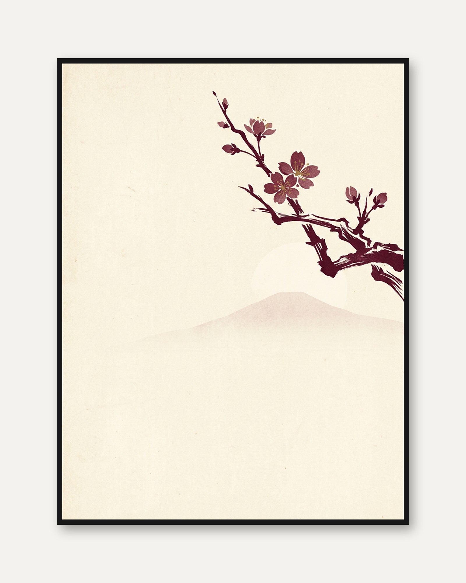 Cherry Blossom Branch Art Print: Japanese Minimalist Design - framed
