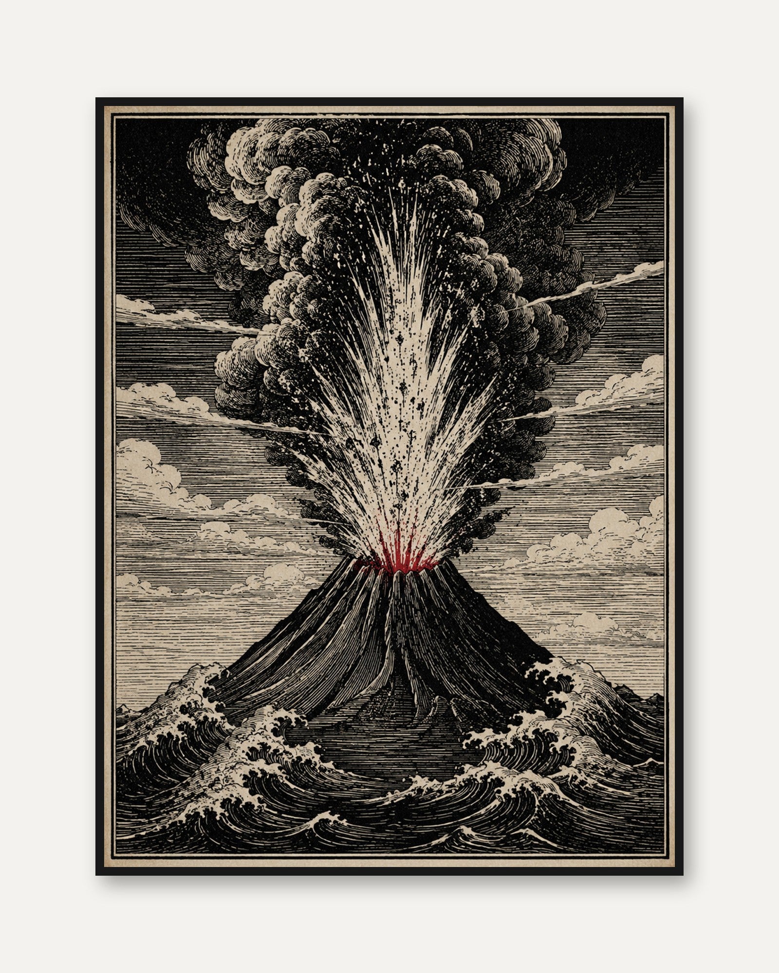 Volcanic Eruption Engraving: Vintage Scientific Illustration Print - framed