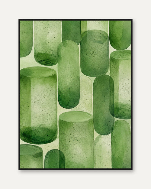 Abstract Geometric Shapes Print – Green Wall Art - framed