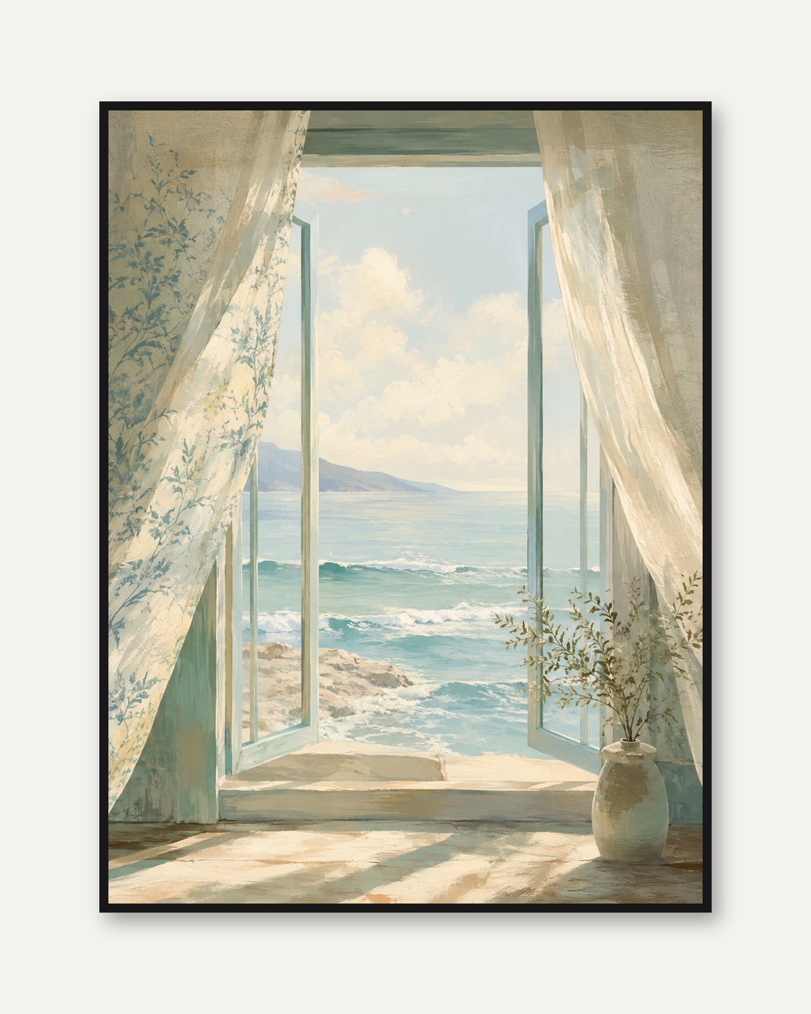 Coastal Window View Print – Ocean Beach Wall Art - framed
