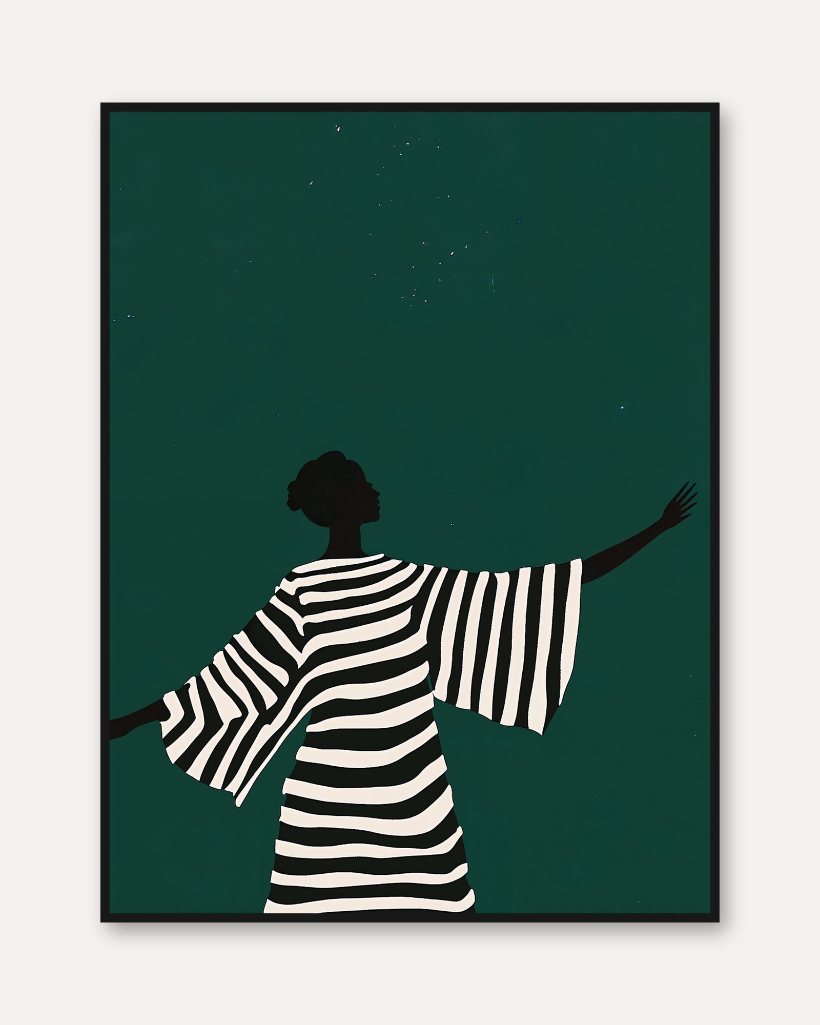 Fashion Wall Art Print: Minimalist Striped Silhouette (Emerald Green) - framed