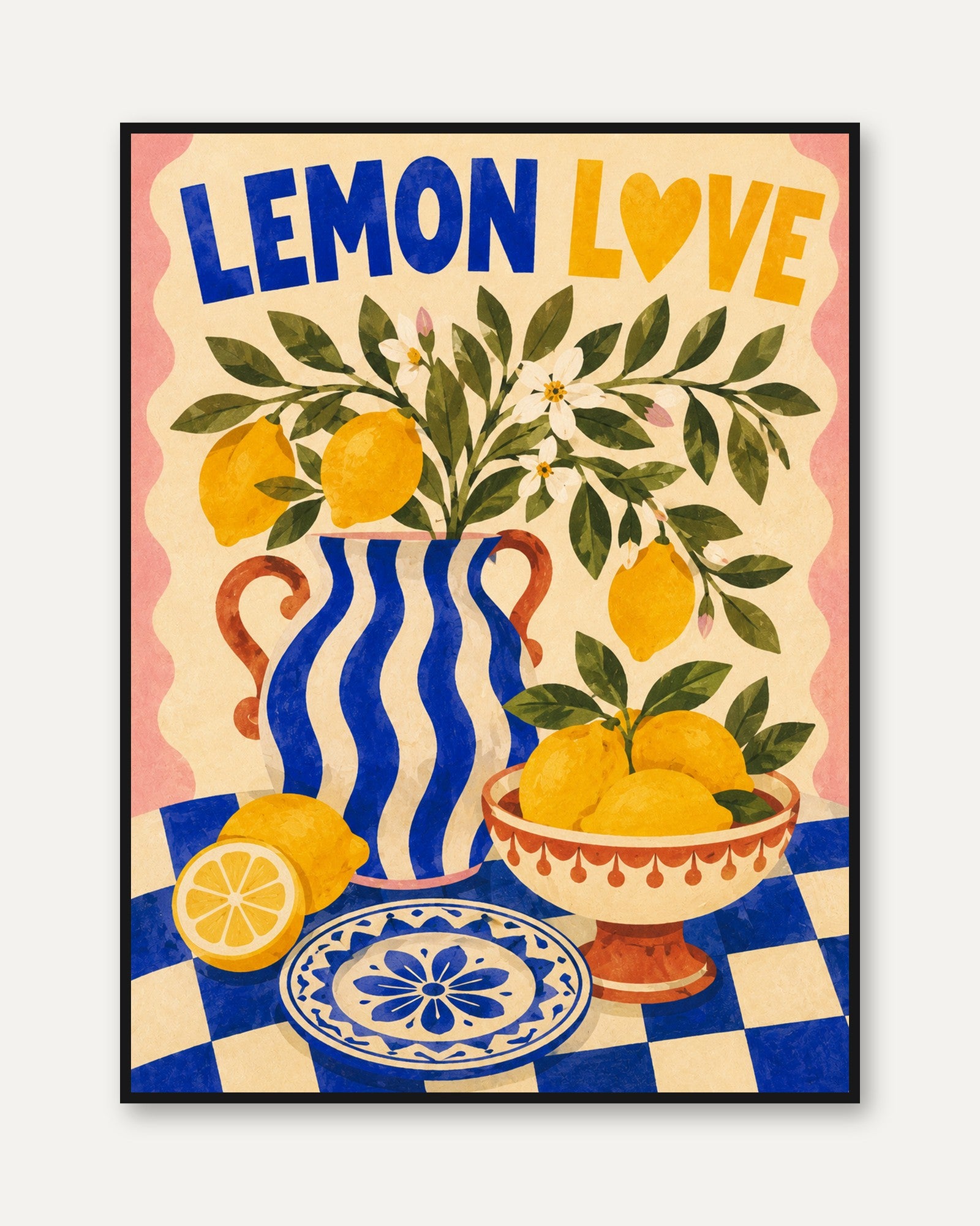 Lemon Kitchen Wall Art – Citrus Fruit Print - framed