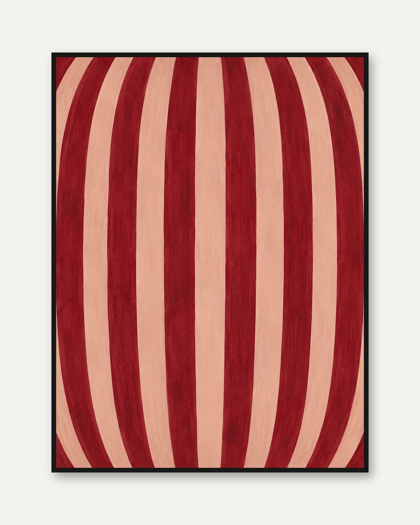 Curved Stripes Wall Art – Red Abstract Print - framed