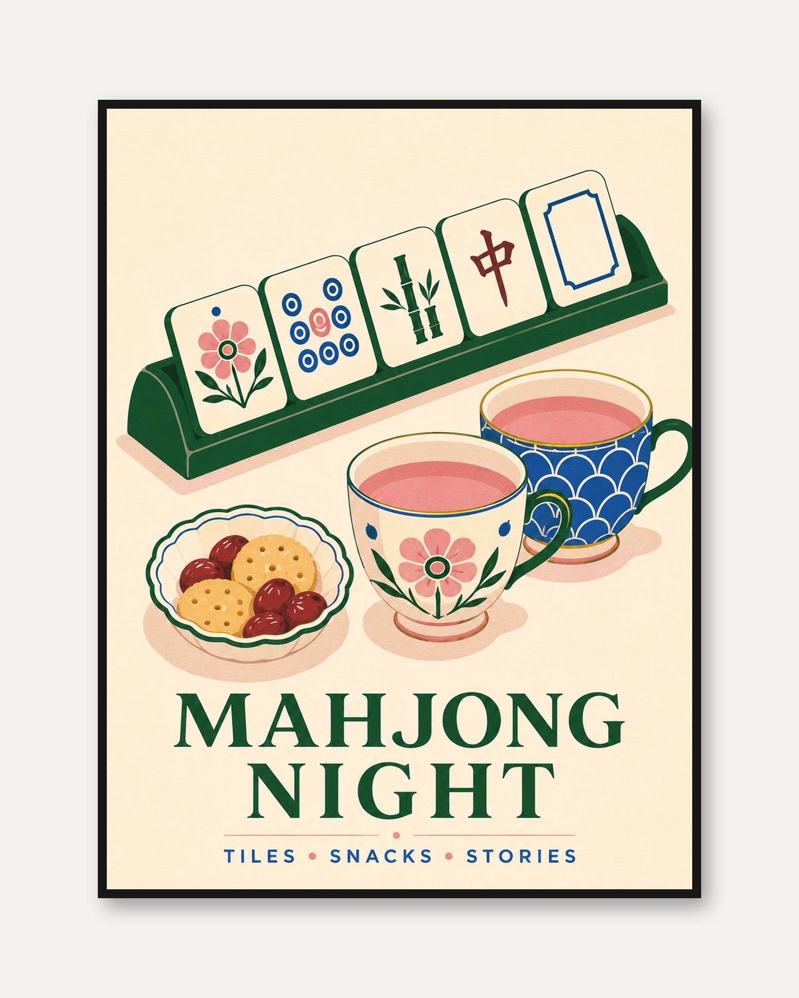 Game Night Wall Art – Mahjong Print - framed