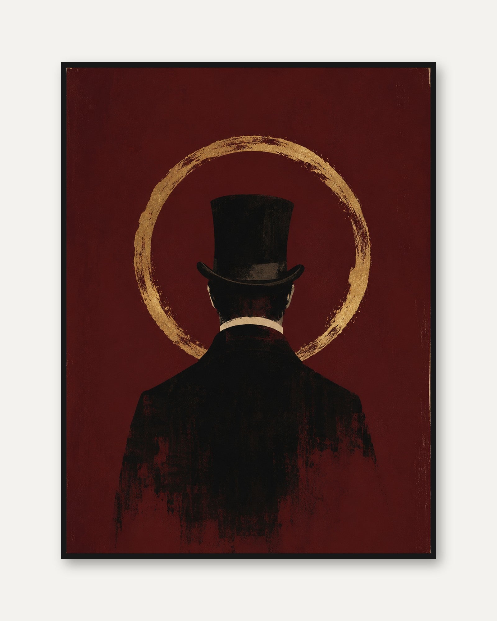 Victorian Gentleman With Top Hat Art Print: Gold Circle Red - framed