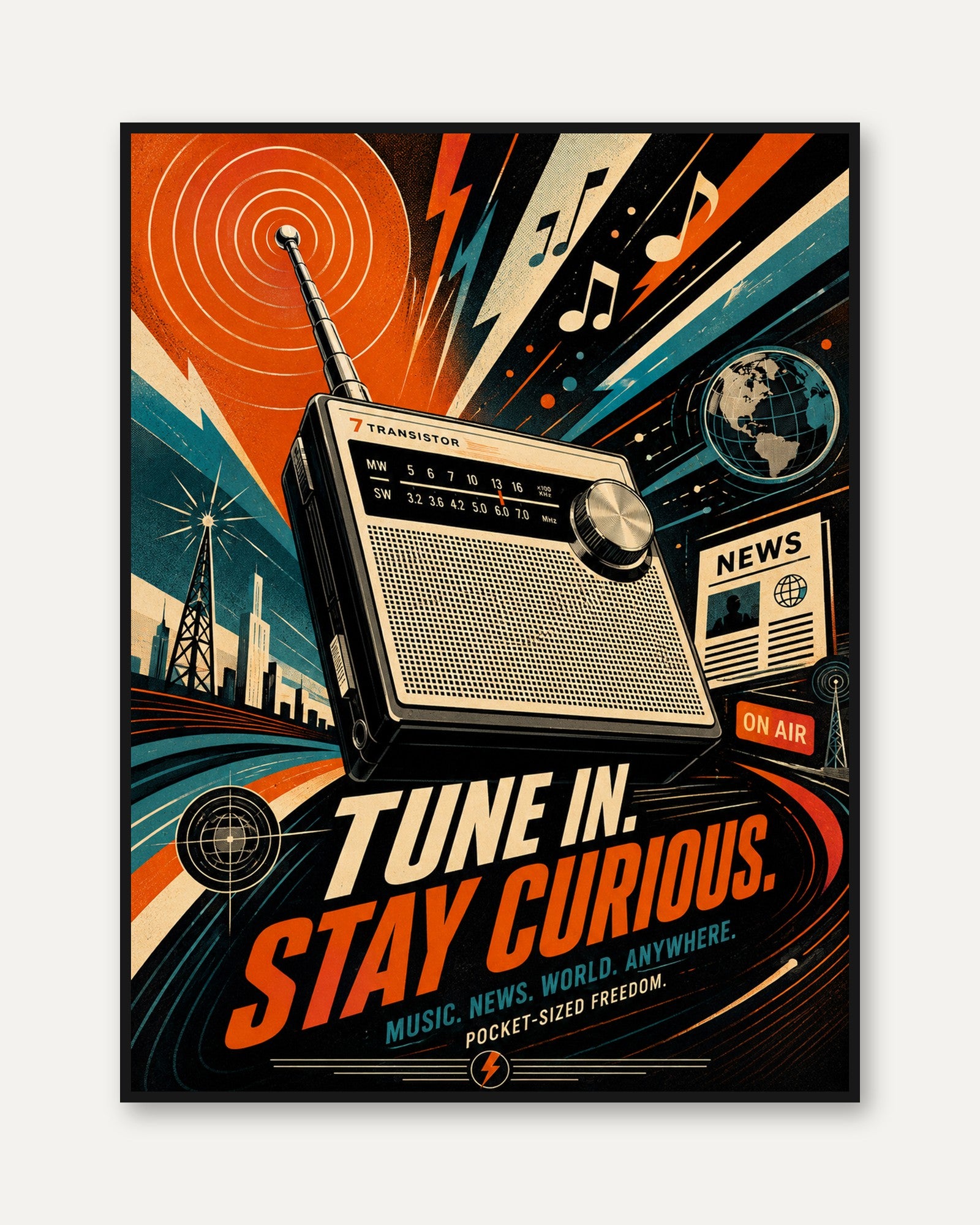 Vintage Radio Poster – Retro Music Wall Art - framed