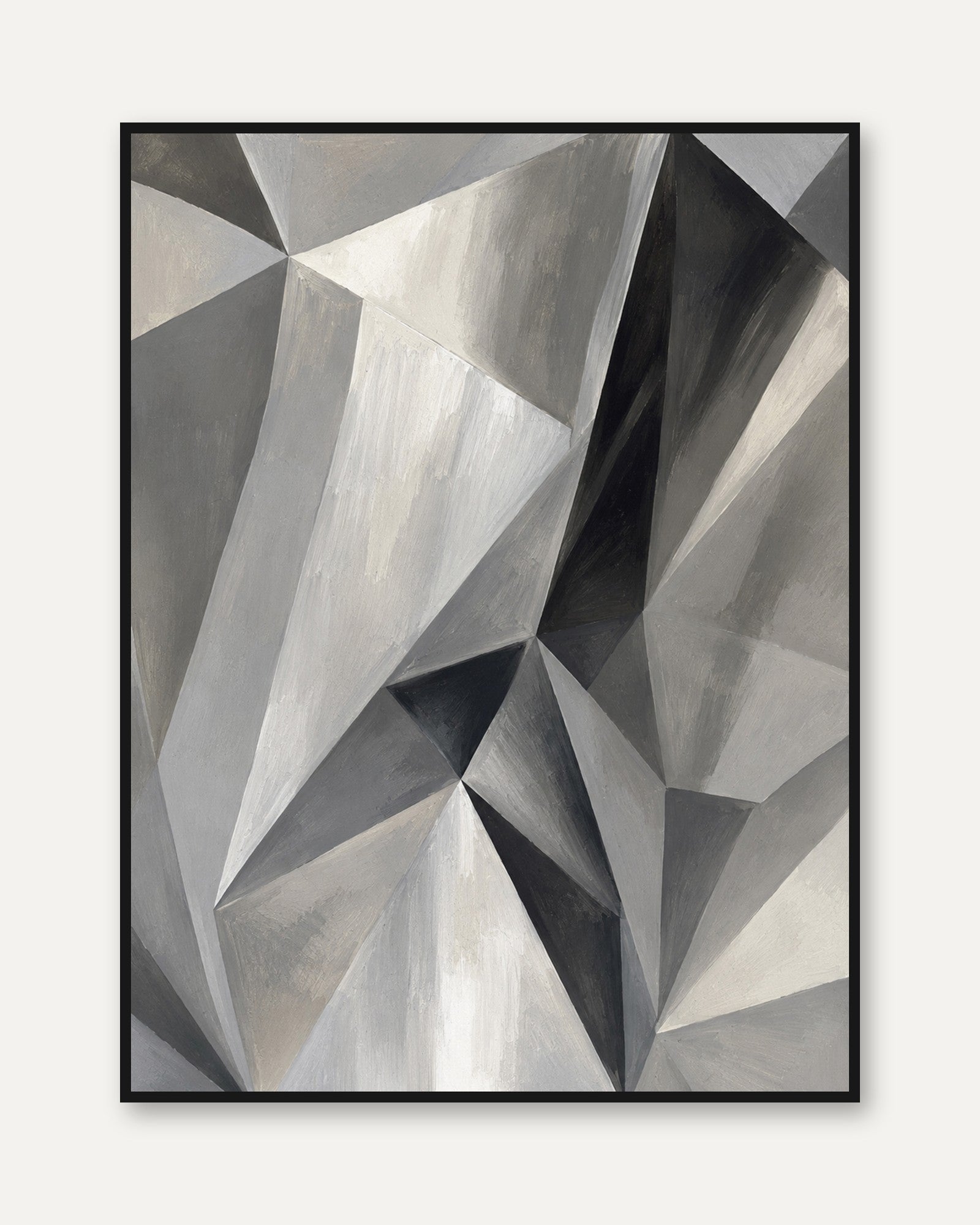 Geometric Abstract Art Print: Monochrome Cubist Composition - framed