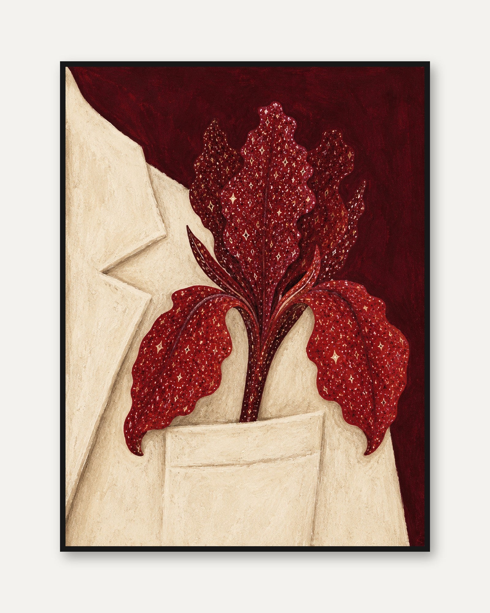 Iris Wall Art – Red Floral Print - framed