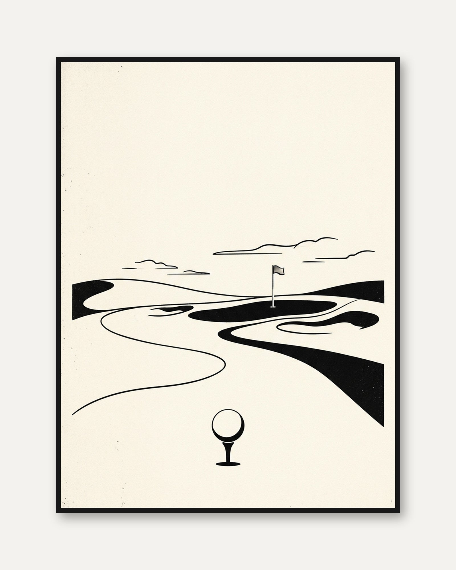 Minimalist Golf Course Art Print: Black and White Line Design - framed