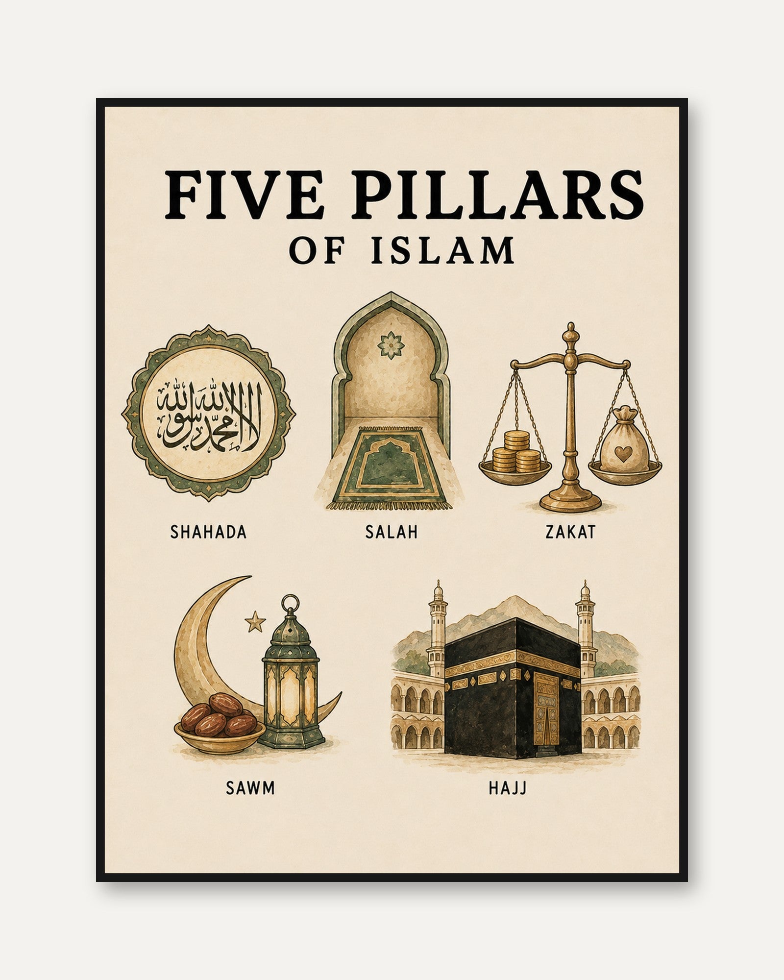 Five Pillars of Islam Print - framed