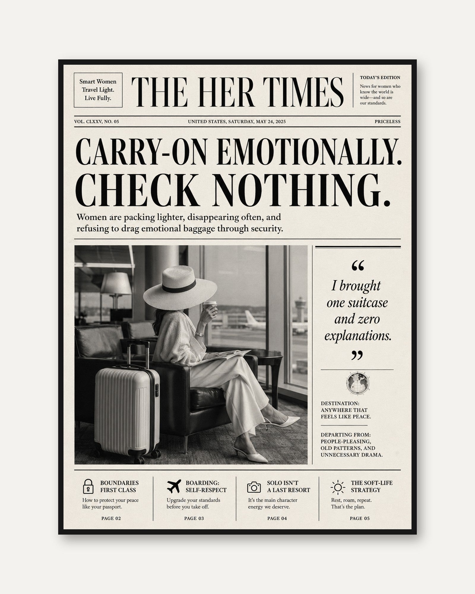 The Her Times Newspaper Art Print: Vintage Editorial Design - framed
