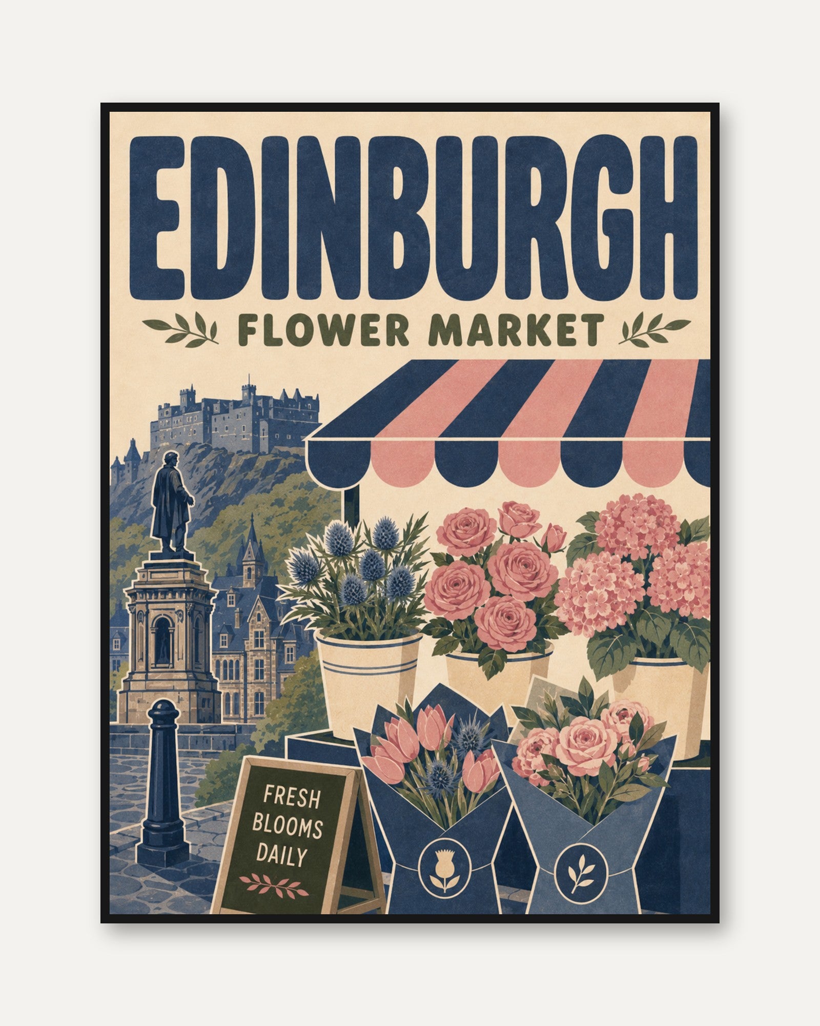 Edinburgh Flower Market Print - framed