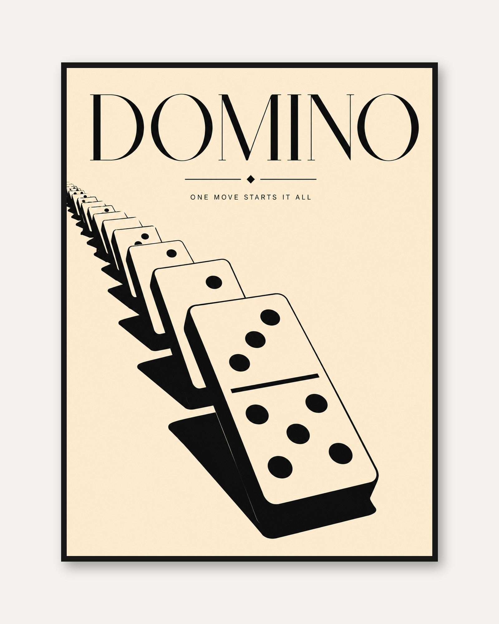 Domino Effect Poster: Vintage Minimalist Black and Cream Design - framed
