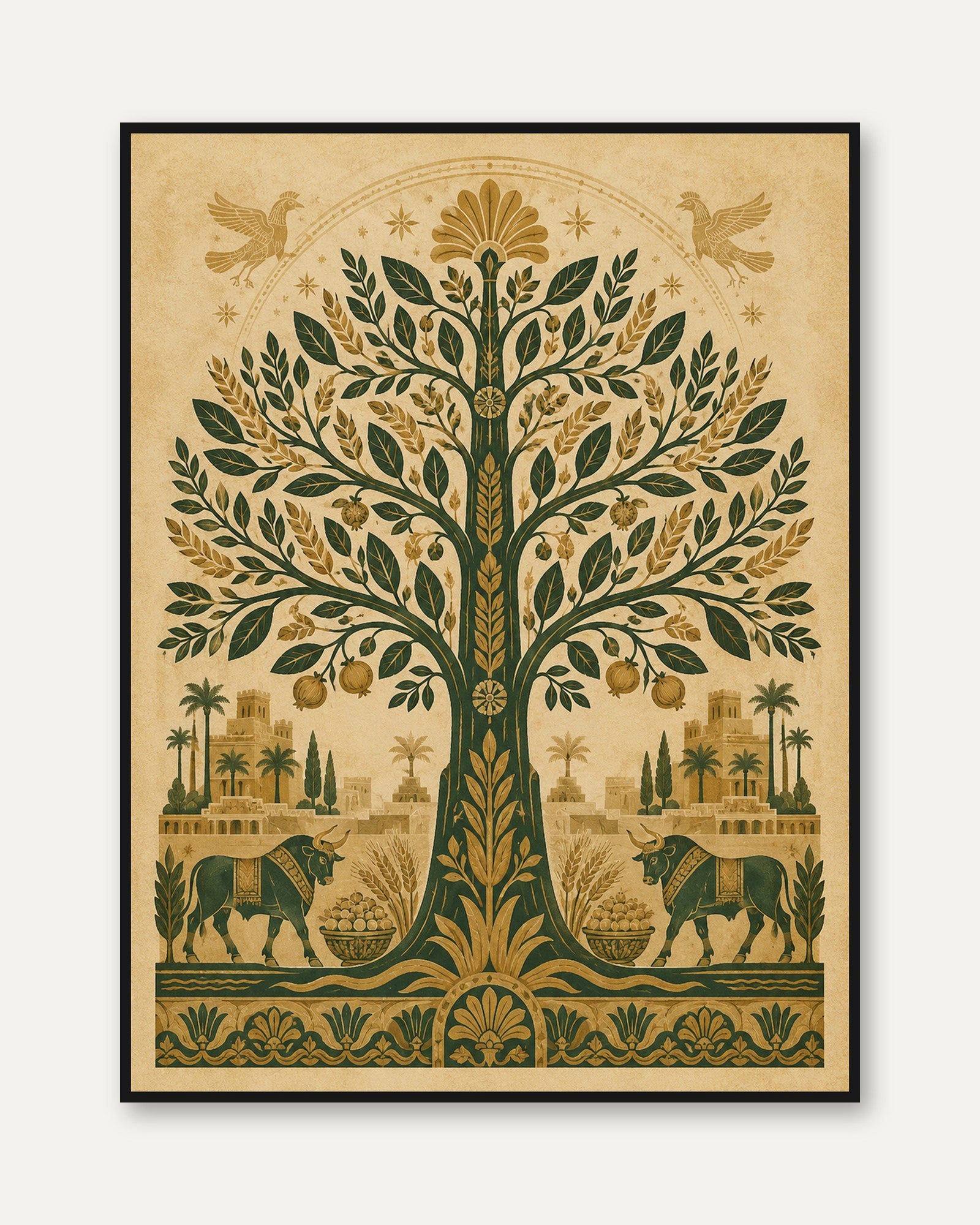 Tree of Life Wall Art – Folk Art Print - framed