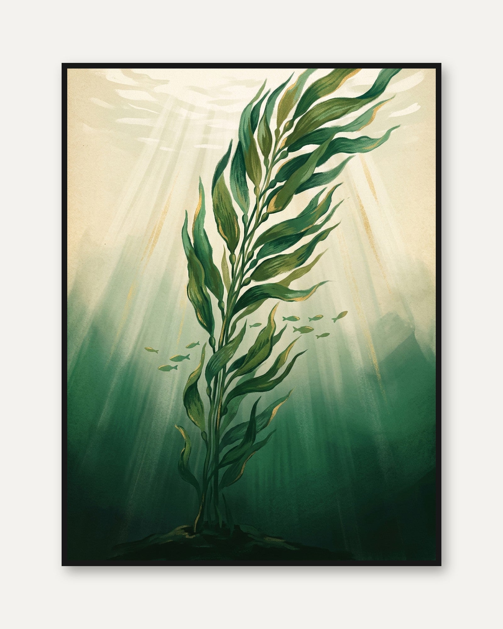 Underwater Kelp Painting — Flowing Seaweed Botanical Art - framed