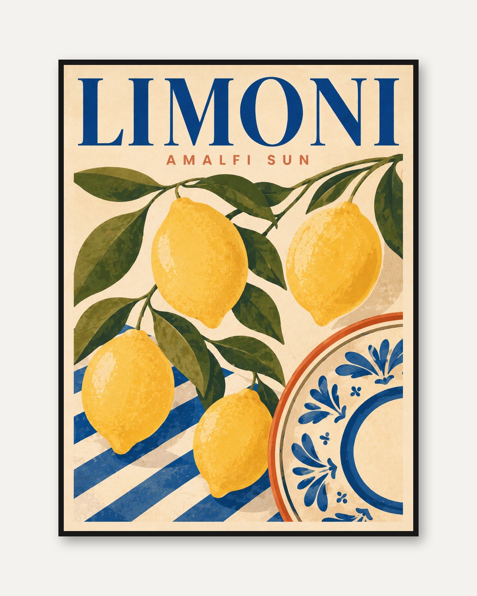 Lemon Kitchen Wall Art – Italian Coastal Print - framed