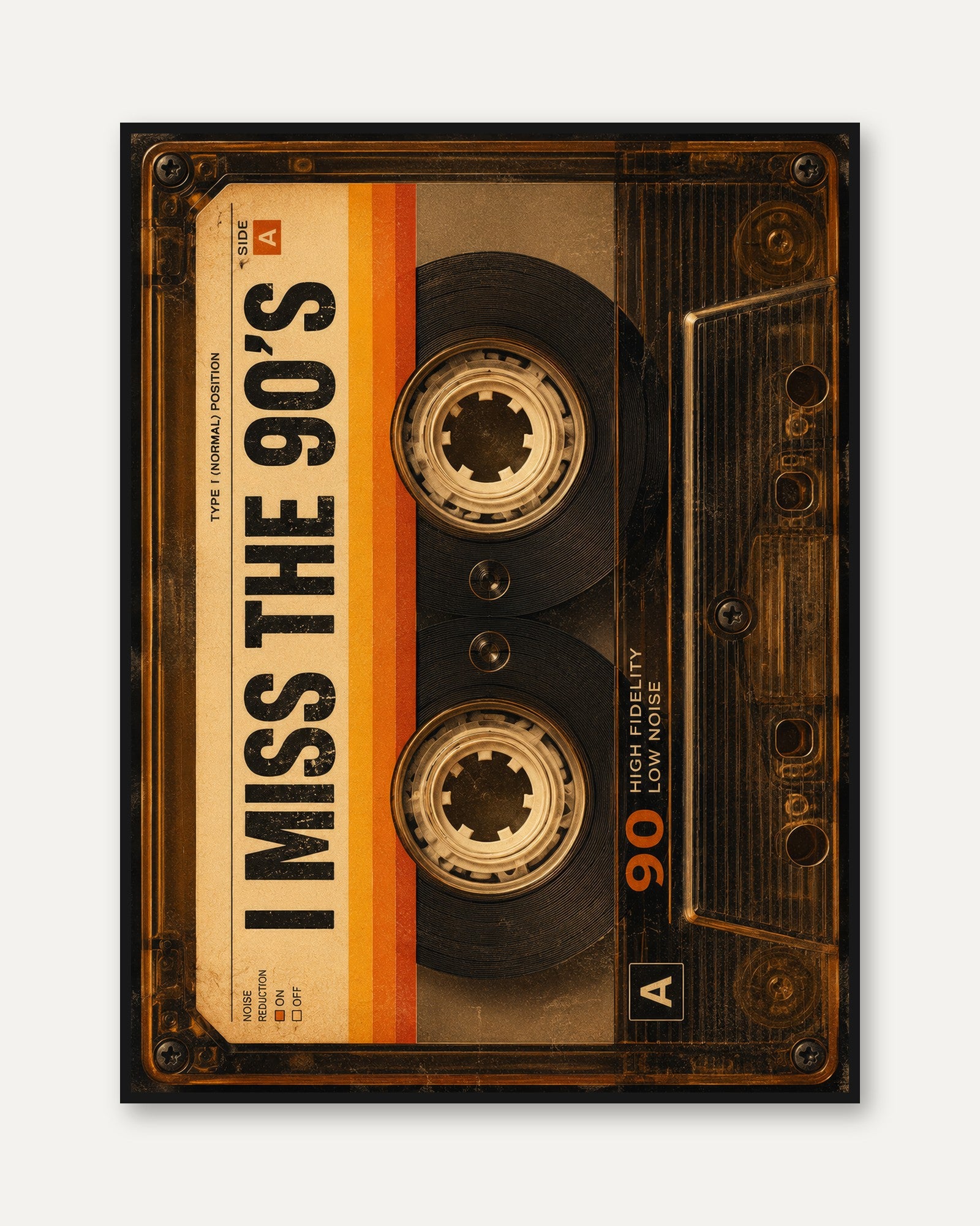 Vintage Cassette Tape Print: I Miss The 90s Retro Wall Art - framed