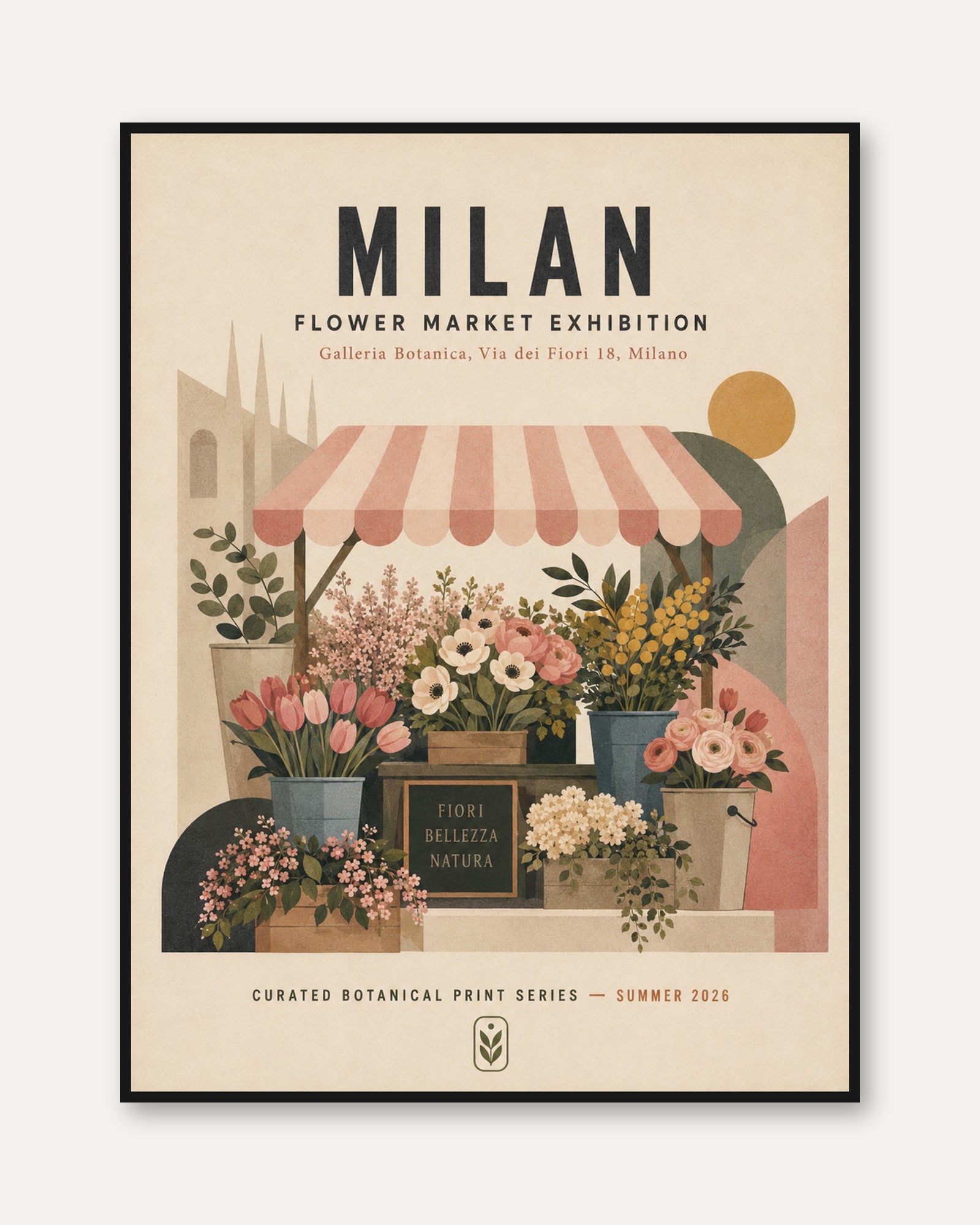 Milan Flower Market Poster — Vintage Botanical Travel Print - framed