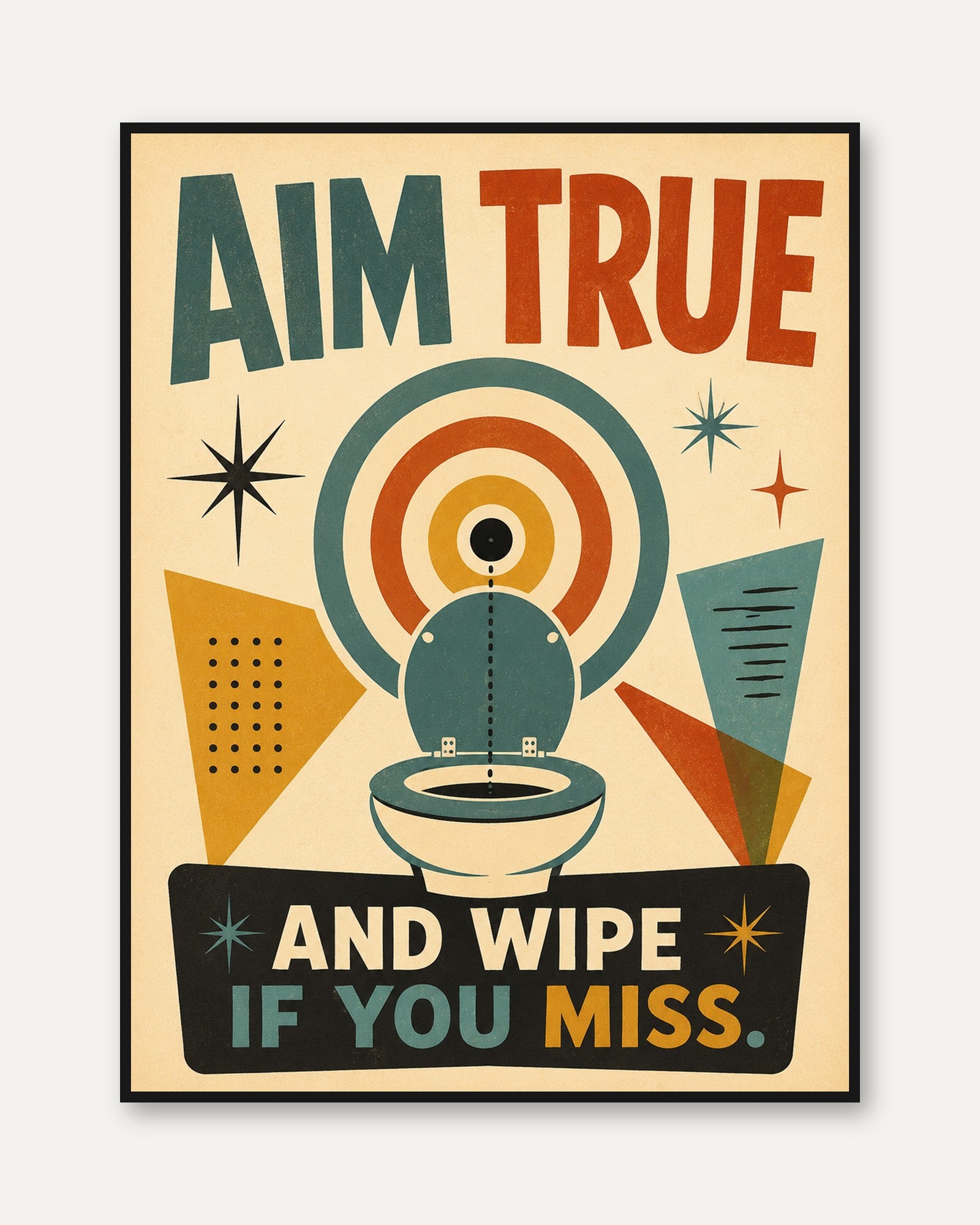 Aim True Bathroom Wall Art: Retro Mid-Century Modern Poster - framed