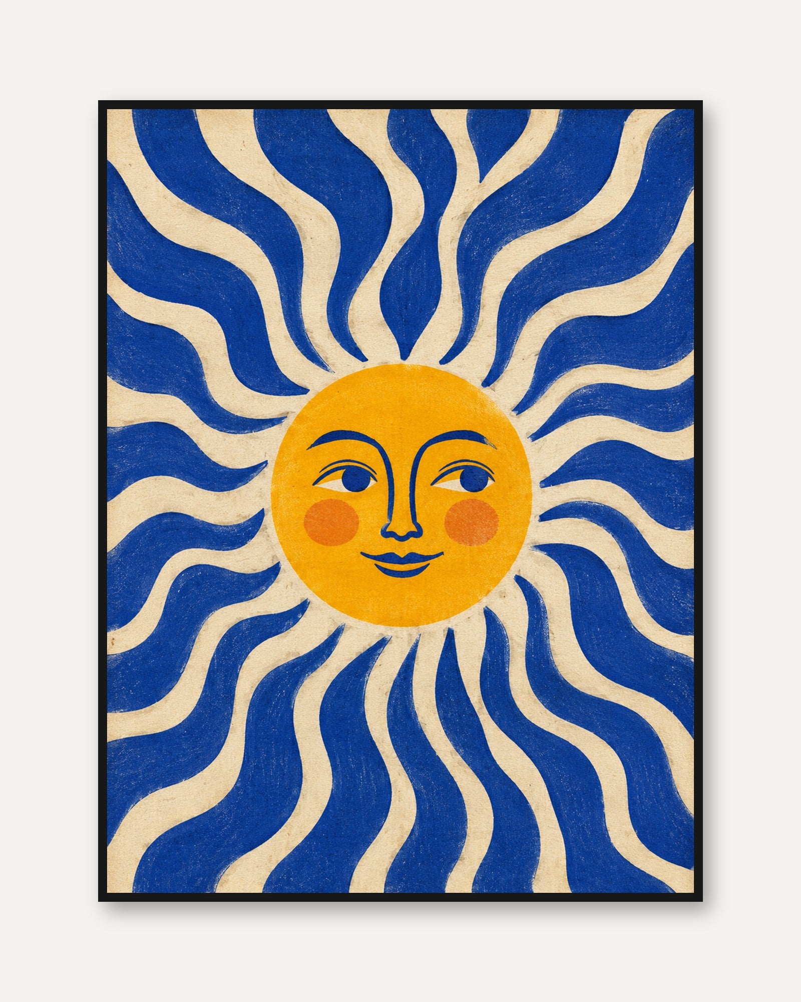 Folk Art Sun Poster – Vintage Sun Wall Art - framed